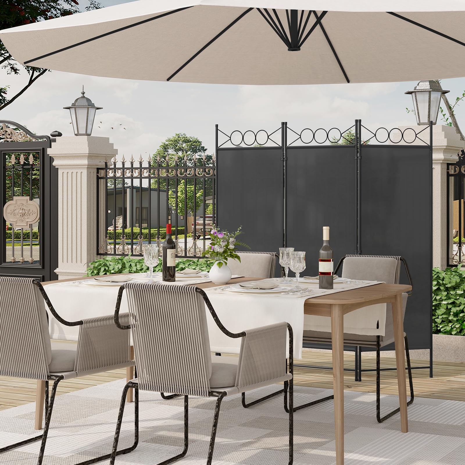 WOLTU Paravent 3 Teilig 167 x 172 cm, Raumteiler klappbar freistehend Sichtschutz, Raumtrenner innen Outdoor Garten Balkon Büro, Dunkelgrau