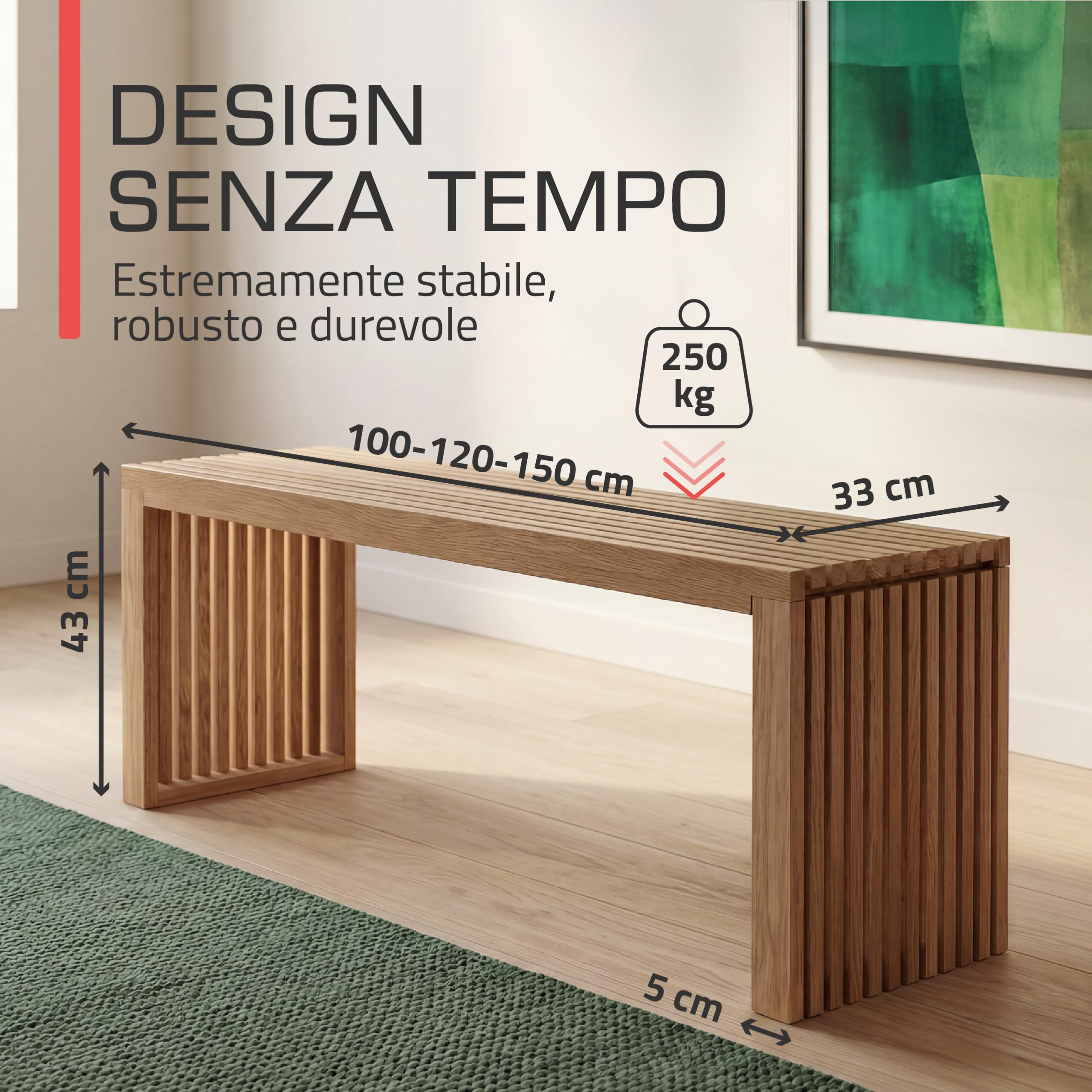 bomoe Panca Legno FSC® Rovere Massello Oliato a Doghe fino a 250 kg Cucina | 150x33x43cm look naturale per Ingresso Sala da Pranzo Panchina seduta Eichberg