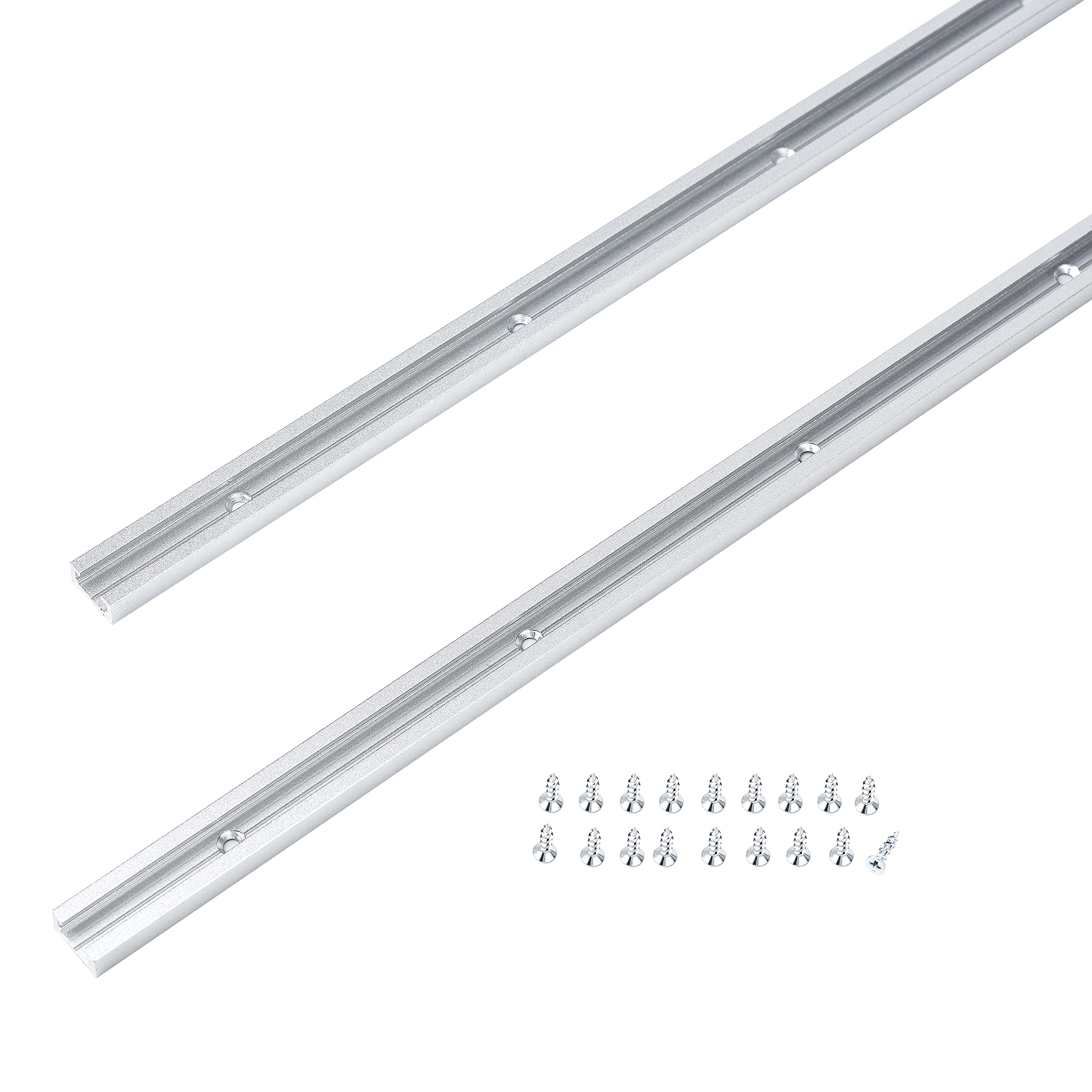 T Track 36" with Wood Screws- Double-Cut Profile Aluminum T-Track with Predrilled Mounting Holes -Woodworking and Clamps-Fine Sandblast Anodized -