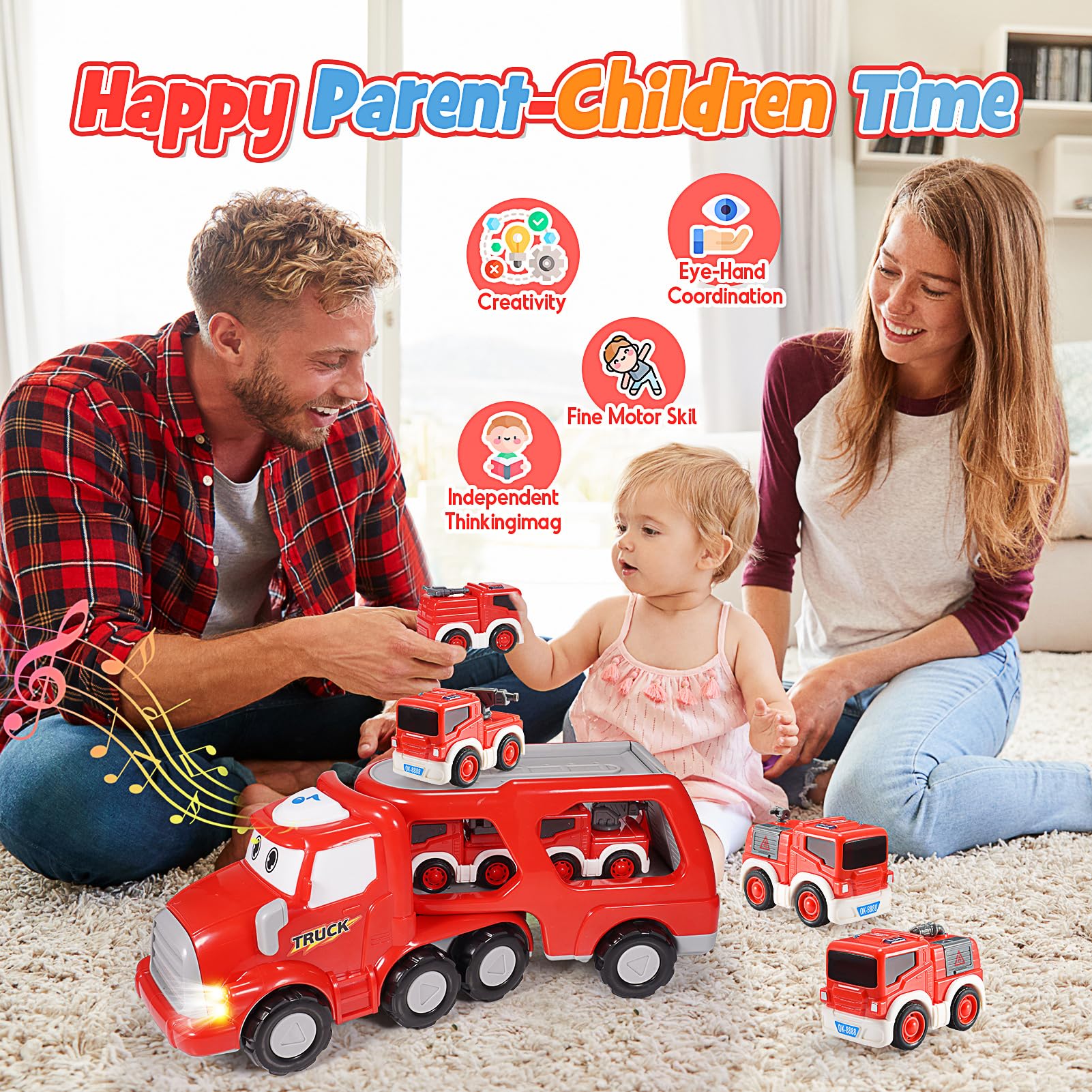 EUCOCO Giochi Bambini 1 2 3 4 5 6 Anni, Camion Pompieri Giocattolo Giocattoli Bambino 1-6 Anni Camion Giocattolo per Bambini Regalo Bambino 1-6 Anni Cars Macchinine per Bambini Regalo Compleanno 1-6