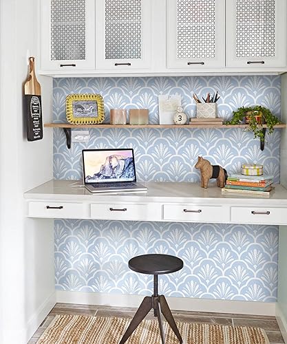 Miniatura 9 de Guvana Papel tapiz geométrico para despegar y pegar, de 17.32 x 118 pulgadas, color verde, patrón de enrejado blanco, papel de contacto,