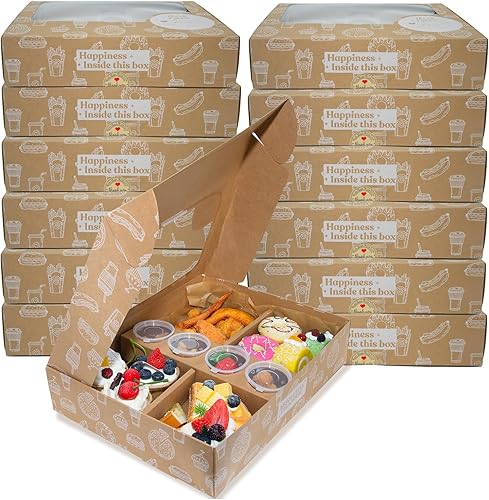 Caja de pastelería marrón a prueba de grasa, juego de 12 unidades, caja de postre de cartón grueso de 24 puntos con ventana, recipientes para comida