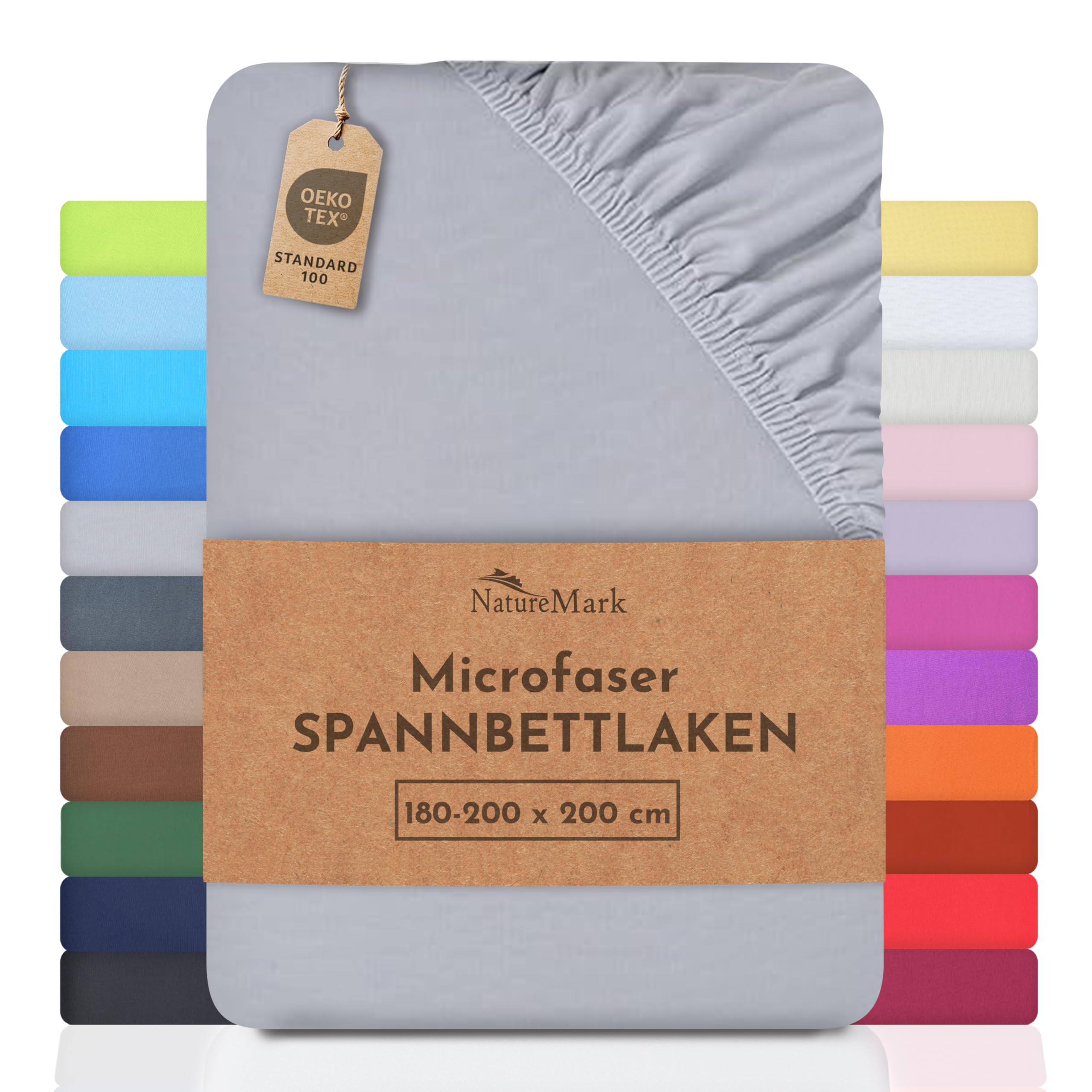 NatureMark - Mikrofaser SPANNBETTLAKEN zum Sparpreis! viele Größen und Farben Markenware (180x200-200x200 cm, Silber grau)