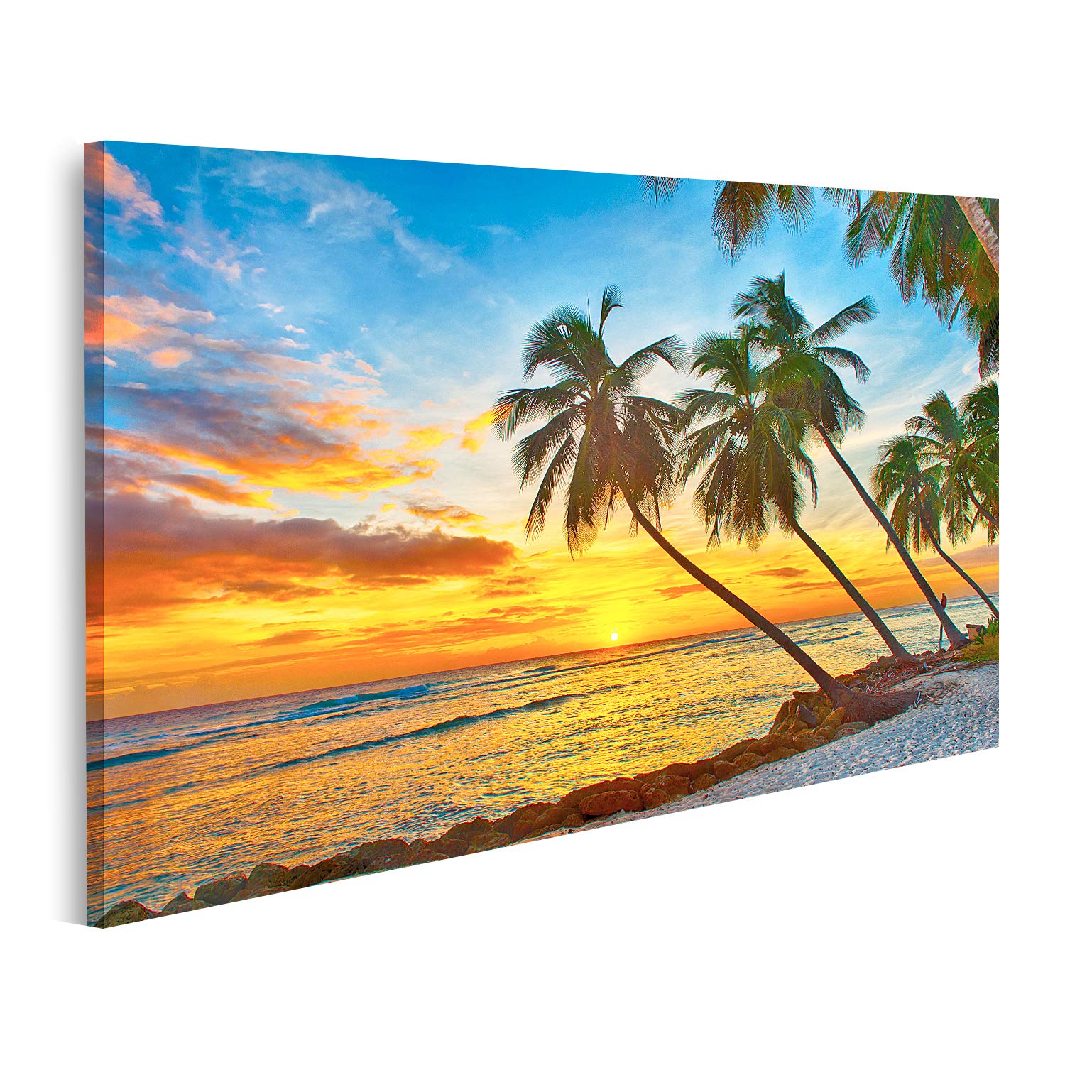 Islandburner Quadro Su Tela 150x80 Cm – Tramonto Sul Mare In Bianco E Nero, Set 4 Pezzi Per Parete