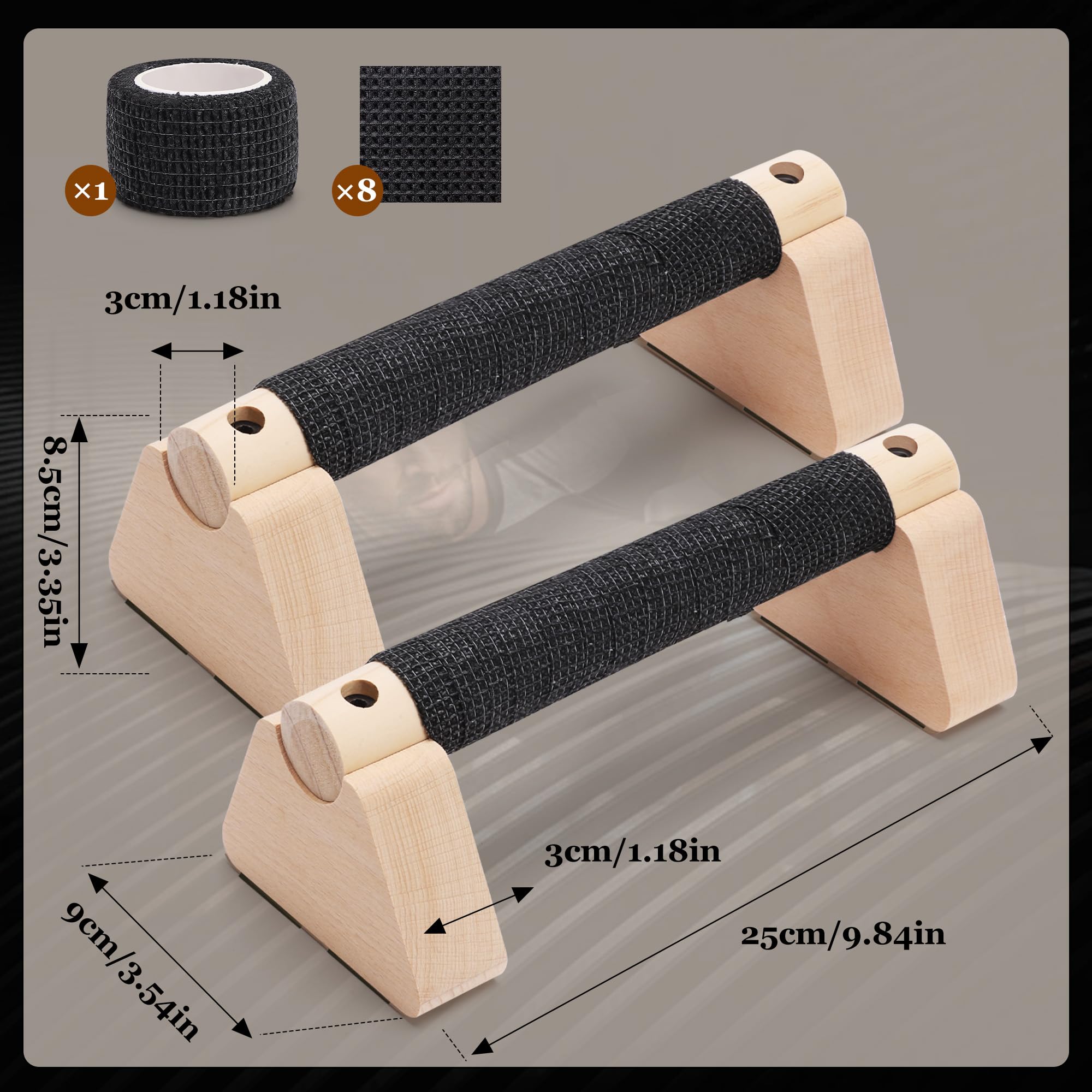Parallettes, Barres Parallèles en Bois avec Base Antidérapante, Barres Push Up Calisthenics Yoga Bar Fitness pour Gymnastique, Fitness, Musculation