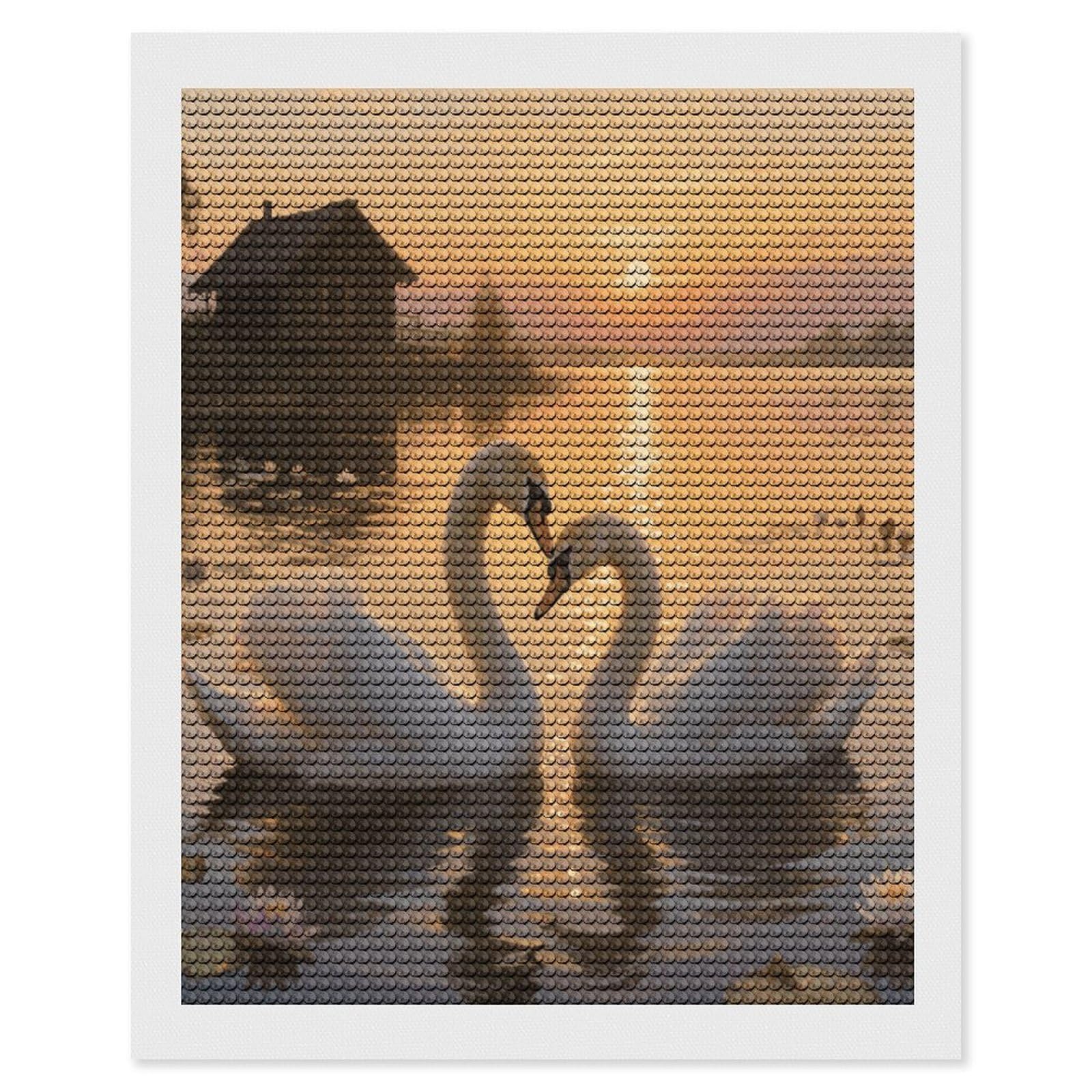 FodPand Sunset Couple Swans Lake 5D Diamond Painting Kits for Adults Beginners Full Drill Round Diamond Dots Pictures Gem Art Supplies for Home Wall Room Decoration DIY Craft Set Gift 16x20