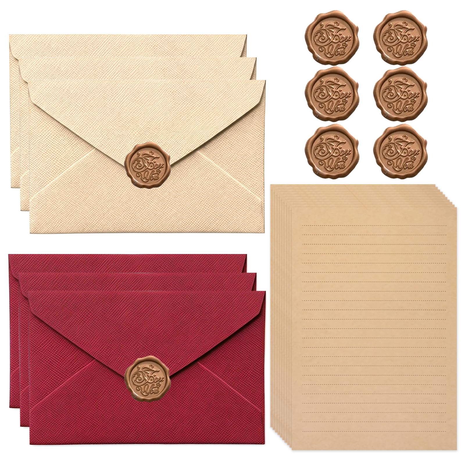20Pcs Vintage Writing Paper and 6 Envelopes Set, Letter Writing Paper and Envelopes with Wax Seal Stickers, Premium Stationery Paper Set for Letters, Invitations, Wedding, Birthday Greeting Cards