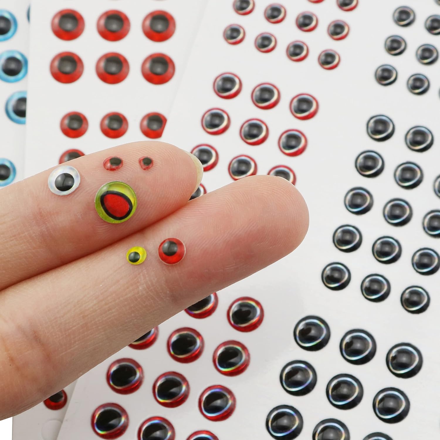 Fishing Lure Eye 4 Sheets 3D Simulation Fishing Lure Eyes Fish Eyes Fly Tying Materials Artificial Fish DIY Eye Fishing Tackle (3mm 180pcs, 4mm 192pcs, 5mm 180pcs, 6mm 180pcs)