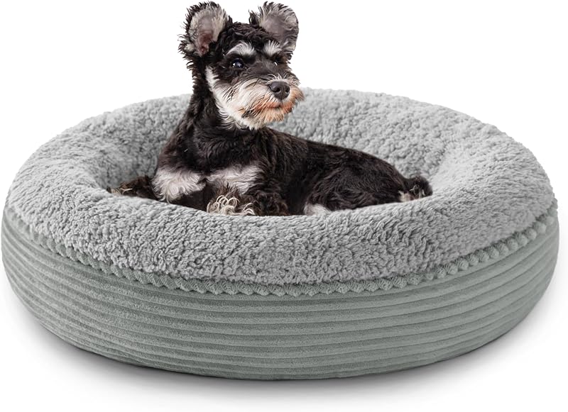 Cama Redonda Tipo Donut para Gatos e Cães Love's cabin, Tecido Macio, Base Antiderrapante e Resistente à Água, Cinza Puro, 61 × 61 × 16,5 cm