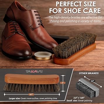 TAKAVU Shoe Brush 100% Genuine Horse Hair, Won't Scratch Leather (1 Piece)
