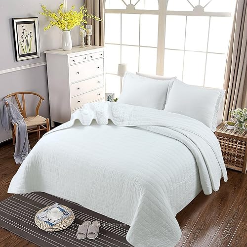Miniatura 5 de MarCielo Juego de colcha de 3 piezas, 100% algodón, tamaño extragrande, juego de edredón ligero con costuras para casa de campo (King (118 x 106