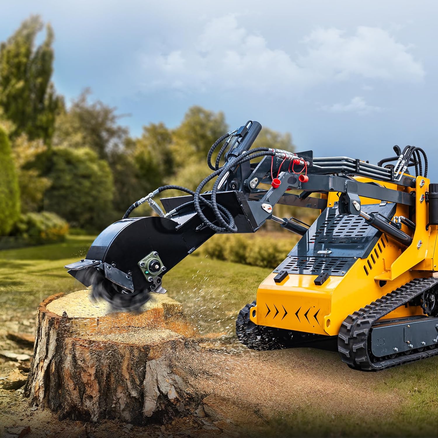 MMS Stump Grinder Attachments for Mini Skid Steer Loader, Tree Stump Cleaning Machine, 16 PCS Carbide Steel Teeth, Tree Stump Grinder with 160-500R/Min, for Roots, Parks, Courtyards and Farms