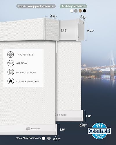Vista 62 de Yoolax Persiana solar motorizada con control Romote para filtrar la luz, persianas enrollables con visión transparente (gris)