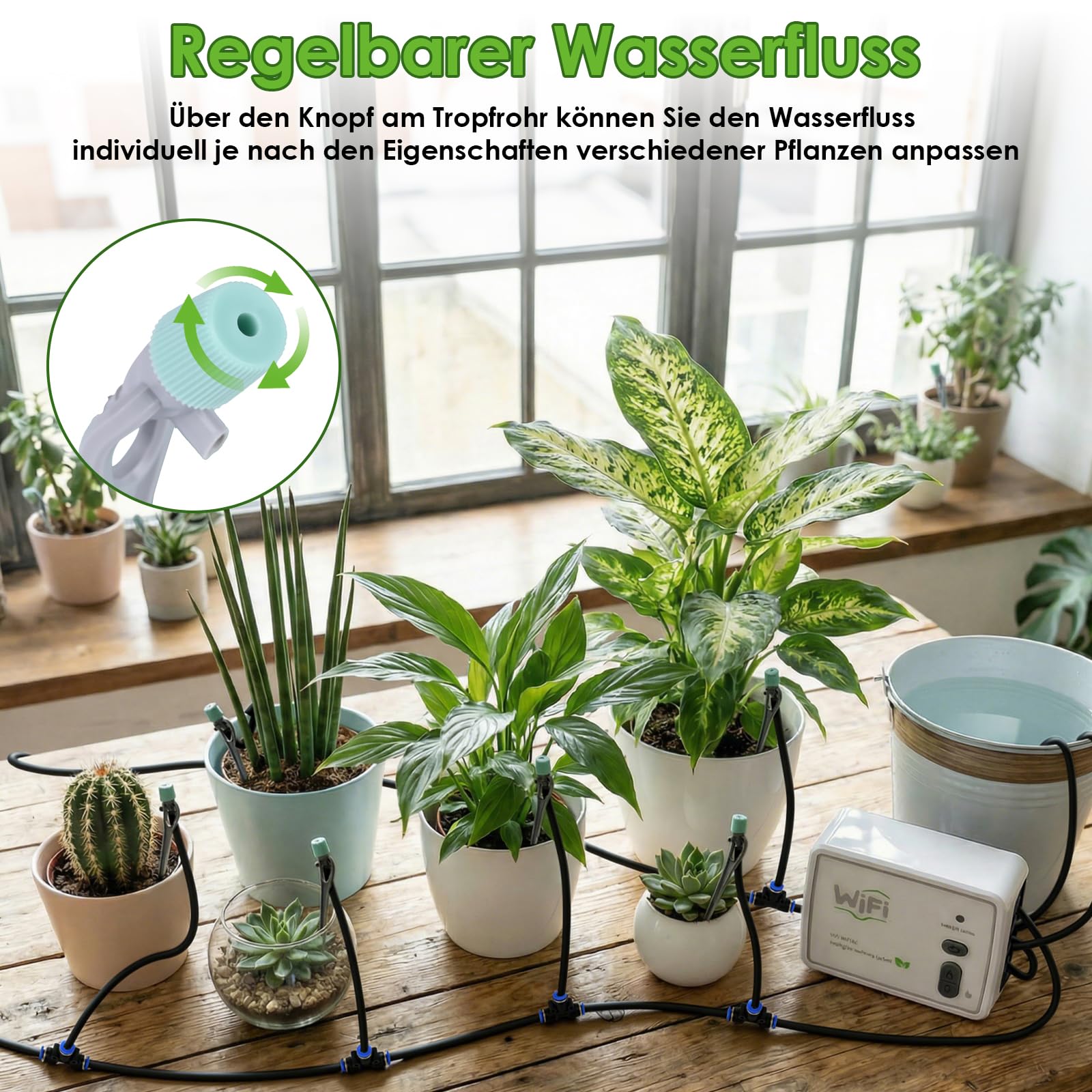 Sistema di Irrigazione Automatica WiFi per Piante da Interno, Controllo tramite App, Doppio Canale Indipendente, Kit di Irrigazione a Goccia per Fino a 20 Piante in Vaso