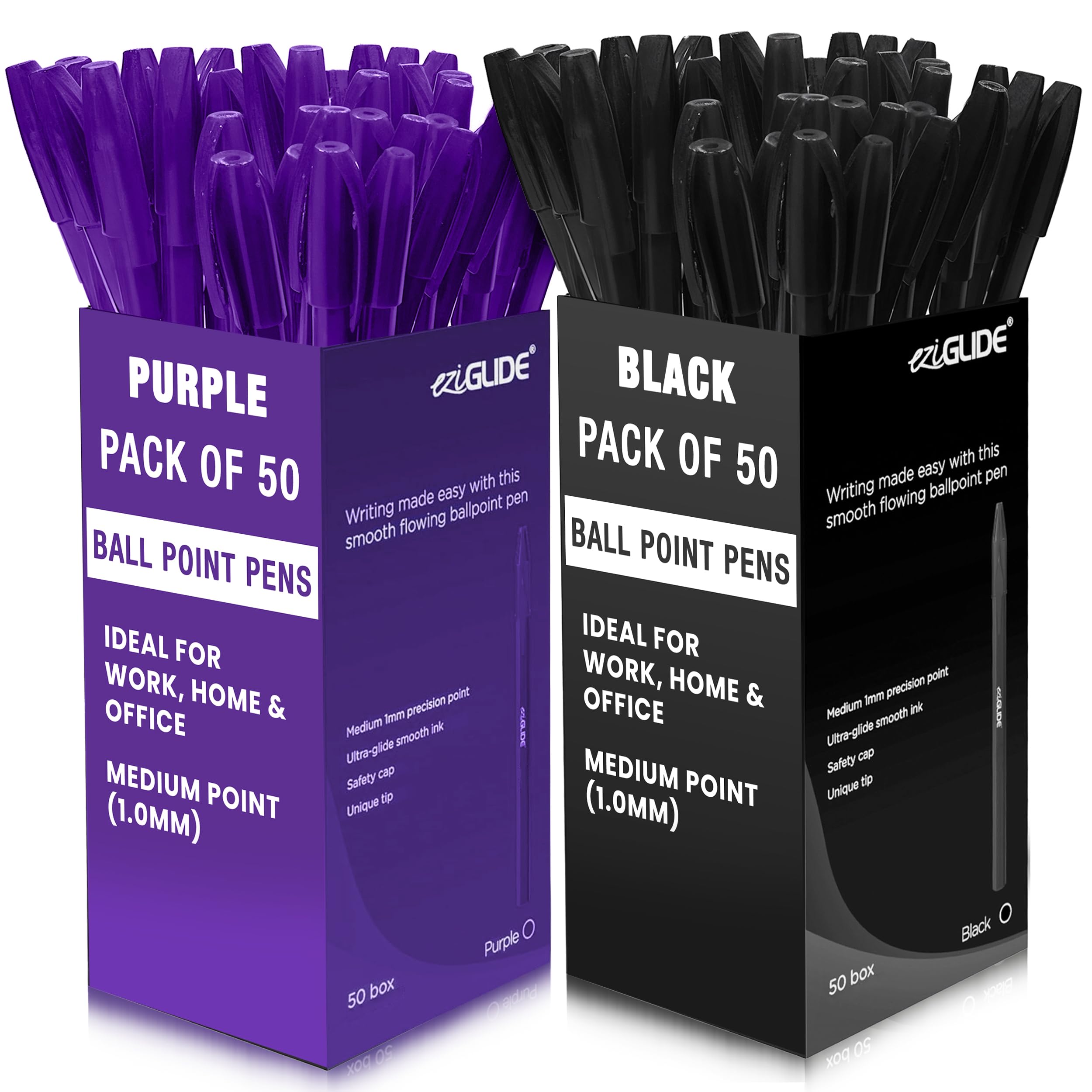 Eziglide 10-Pack Ballpoint Purple Pen Set - Medium Point 1.0mm for Effortless Writing & Comfortable Grip - Ball Point Pens Ideal for School, Exams, Home or Work Stationery Supplies — view 18