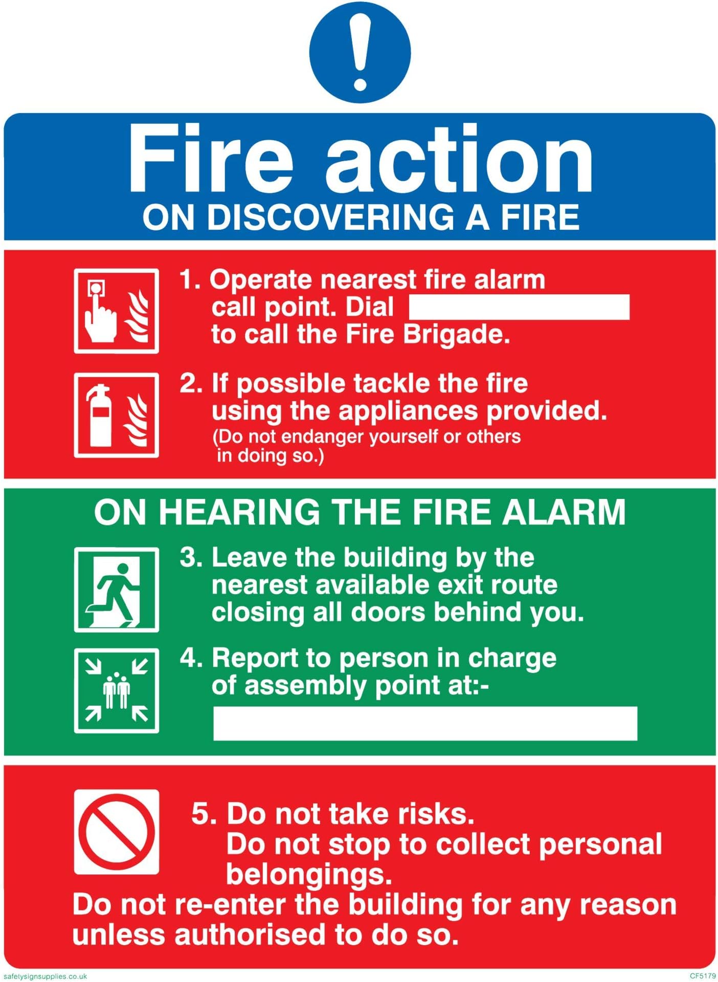 Viking Signs CF5179-A5P-V "Fire Action Notice On Discovering A Fire" Sign, Vinyl/Sticker, 150 mm H x 200 mm W