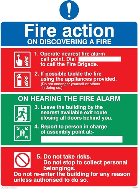 Viking Signs CF5179-A5P-V"Fire Action Notice On Discovering A Fire" Sign, Vinyl/Sticker, 150 mm H x 200 mm W