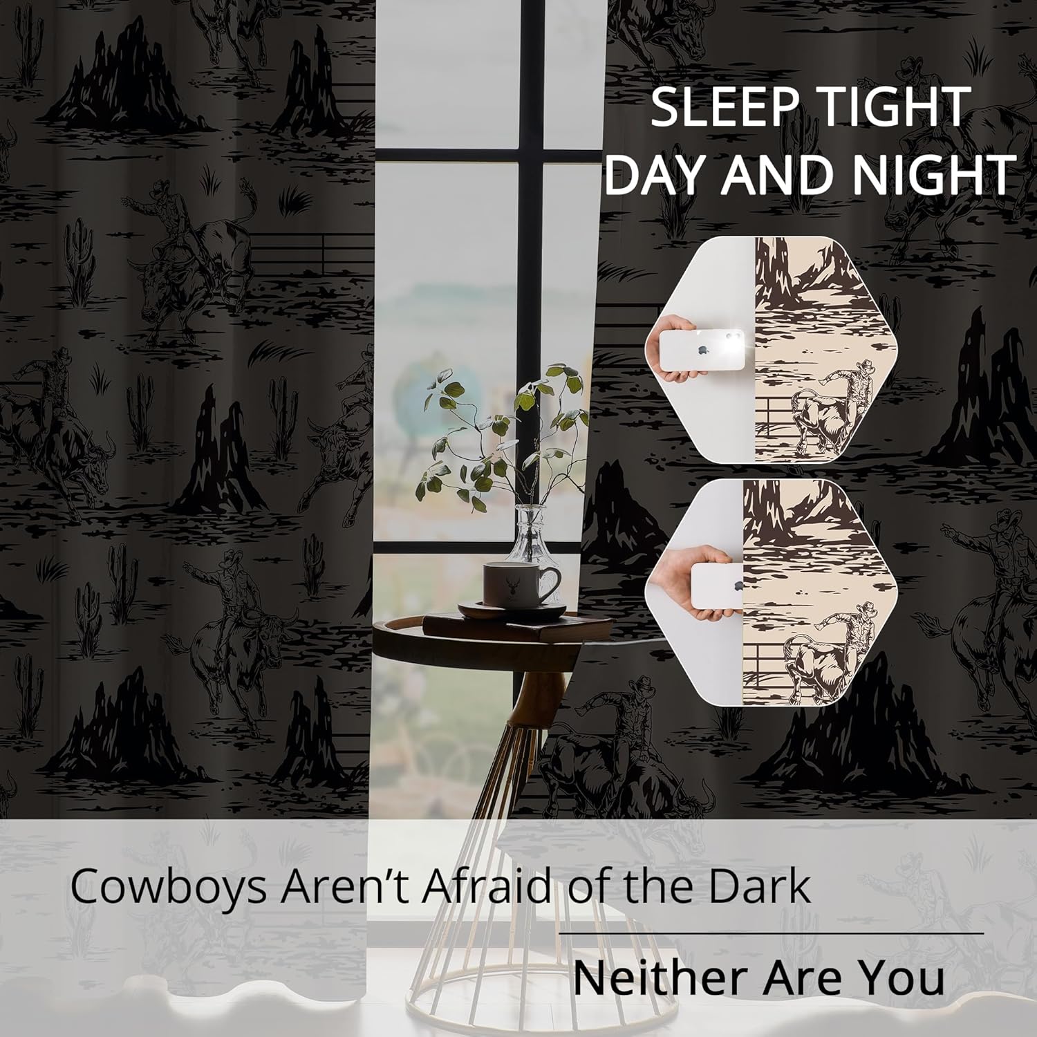 Western Cowboy Blackout Curtains – 100% Blackout Rustic Western Rodeo & Cowboy Design, Thermal Insulated Noise Reducing for Bedroom, Living Room & Man Cave (Desert Cowboy Sketch, W52xL84, 2 Panels) - Image 5
