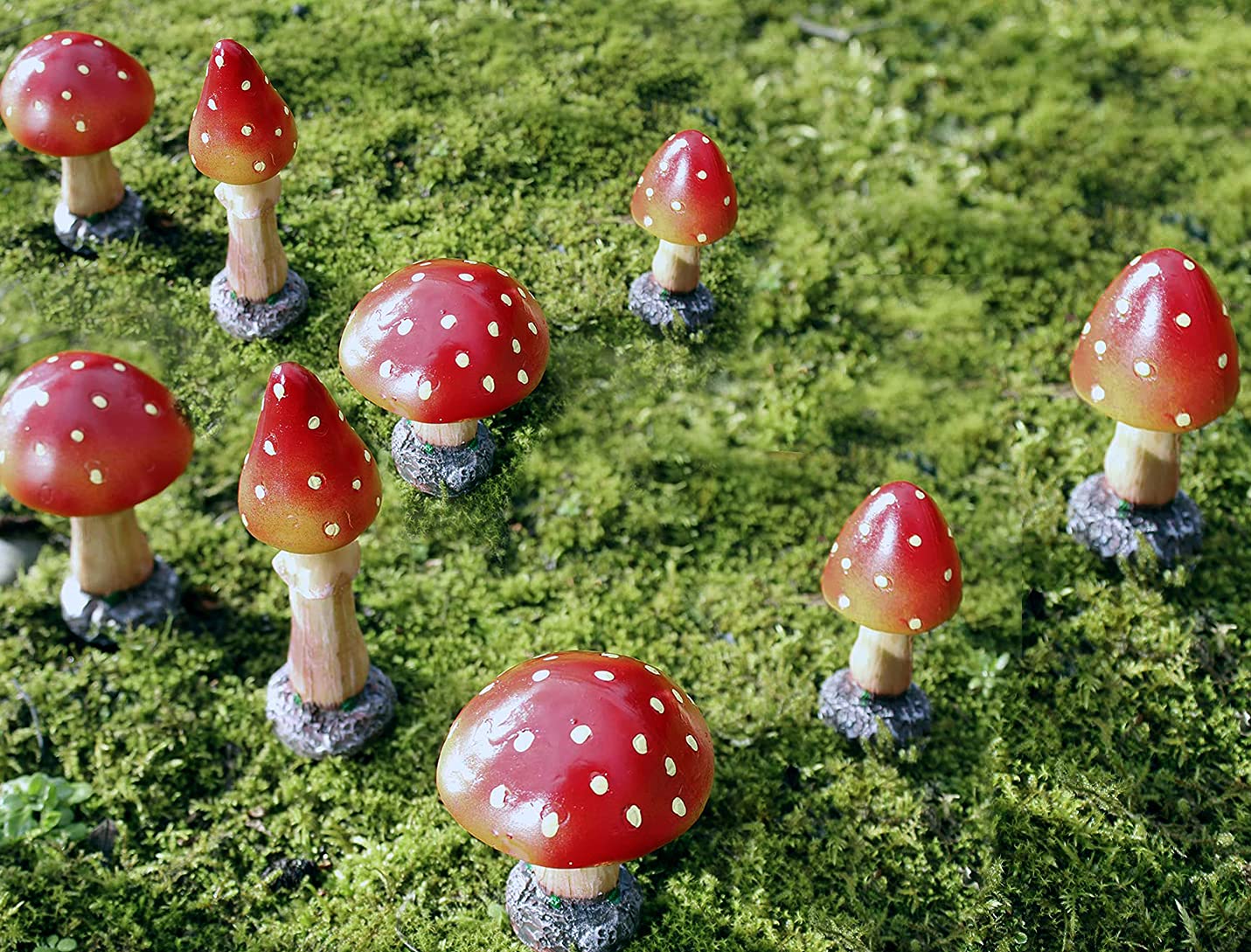 Garden Mile 8pc Red Toadstool Mushroom Garden Ornaments Outdoor indoor Fairy Garden Accessories Weatherproof Mushroom Ornaments For All Year Round Perfect for Flowerbeds Plant Pots Outdoor Decor