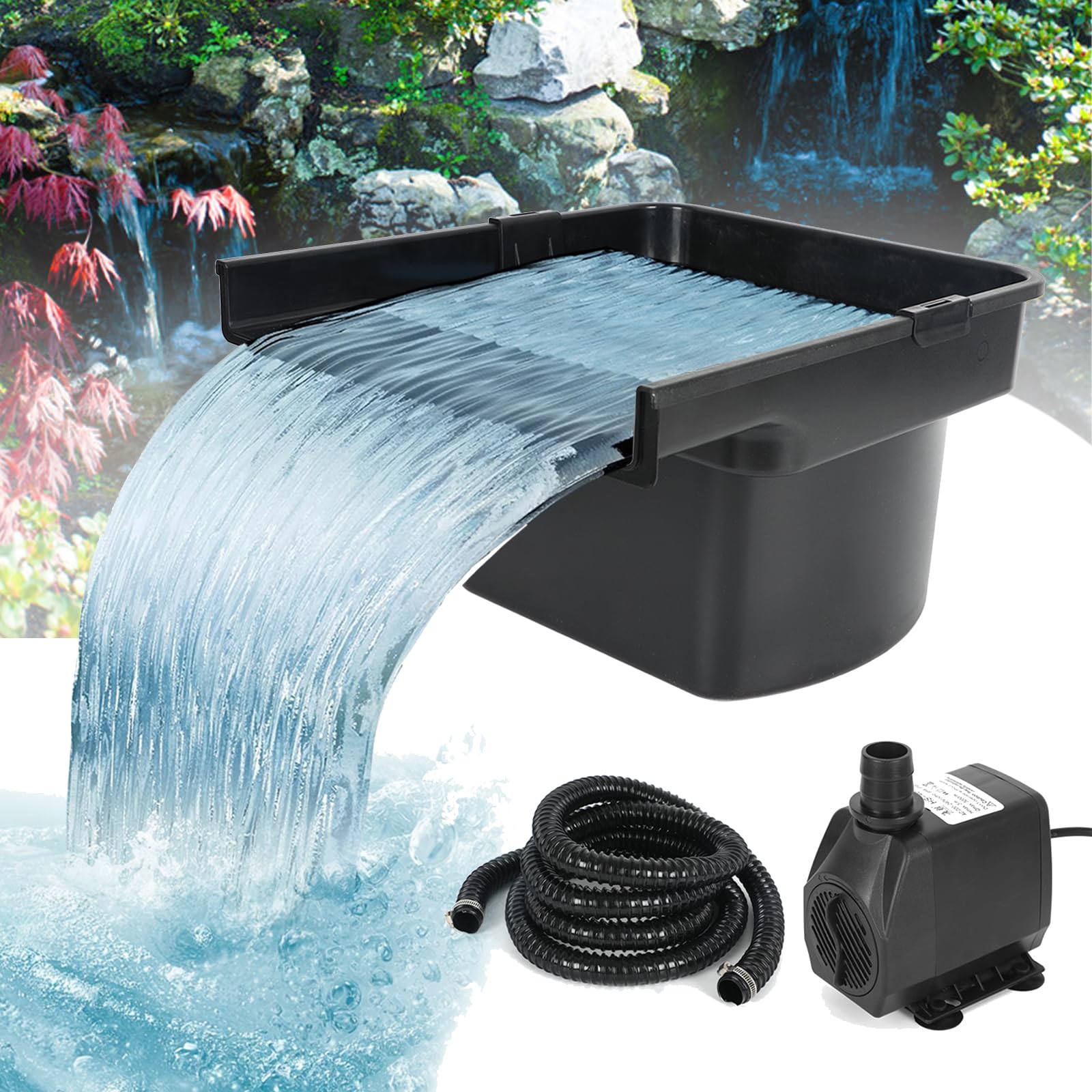 Kit completo per laghetto, cascata da giardino, 48 x 44 x 28 cm, kit completo con pompa e sistema di filtraggio, set per laghetto, piscina, patio, torrente