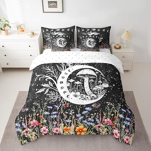 Feelyou Sun Moon Mushroom Comforter Set Full Size Bed in a Bag
