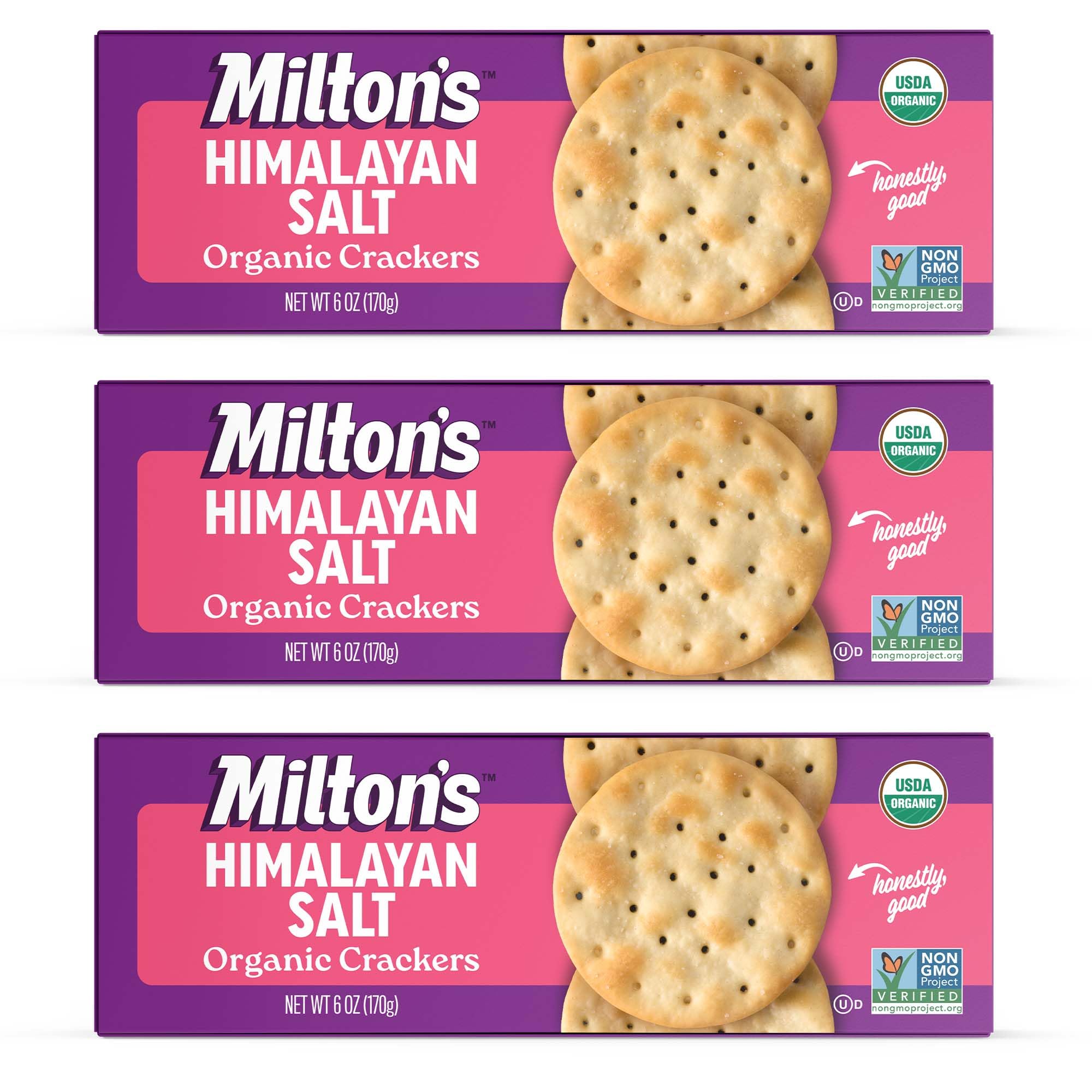 Milton's Organic Crackers, Himalayan Salt - Certified Organic, Non-GMO Project Verified, Kosher, Made With Real Pink Himalayan Salt, Great for Charcuterie Boards - 6 Oz, Pack of 3
