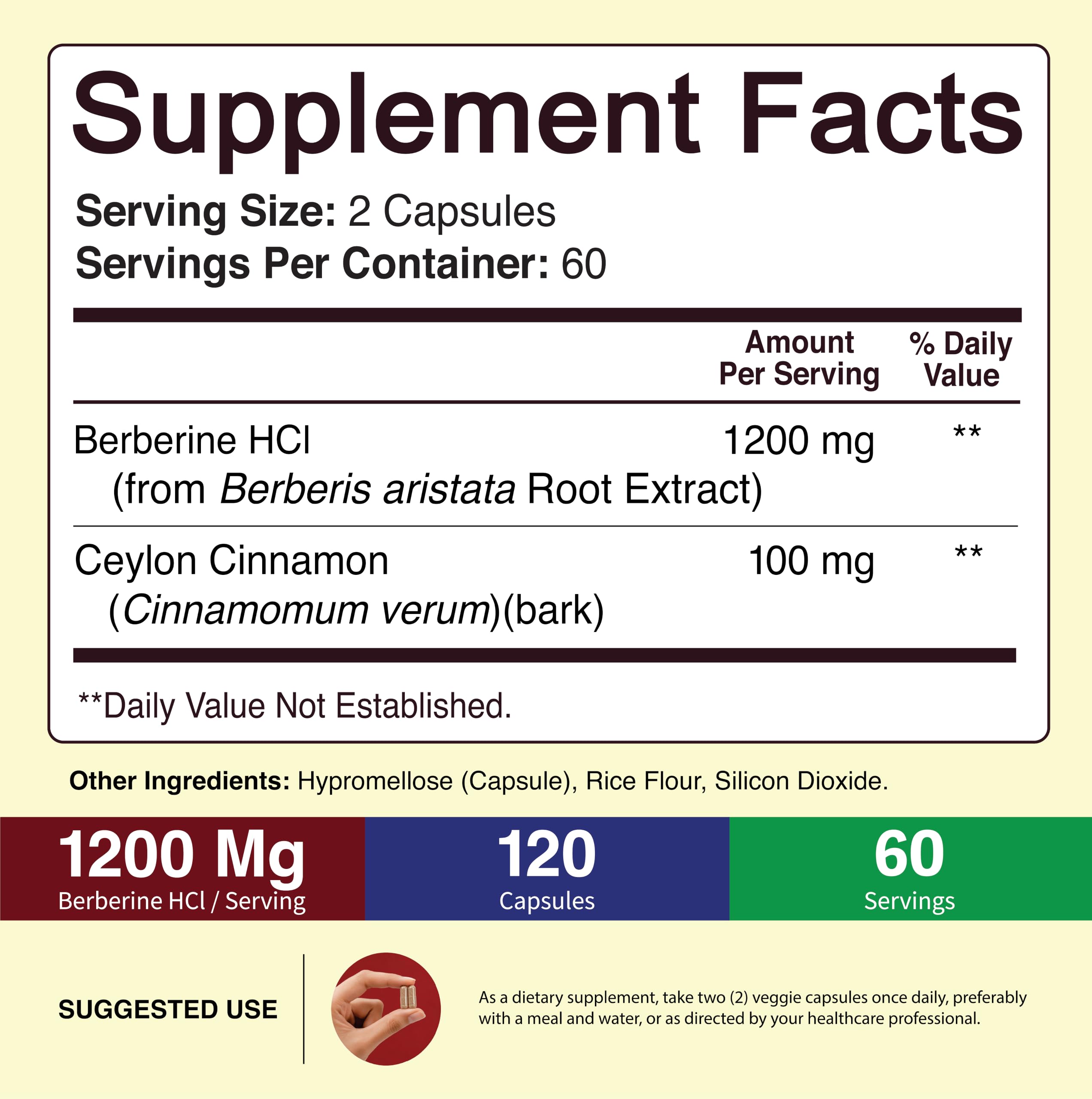 NutriFlair Berberine HCl 1200mg with Ceylon Cinnamon, 120 Capsules — Amazon image 2