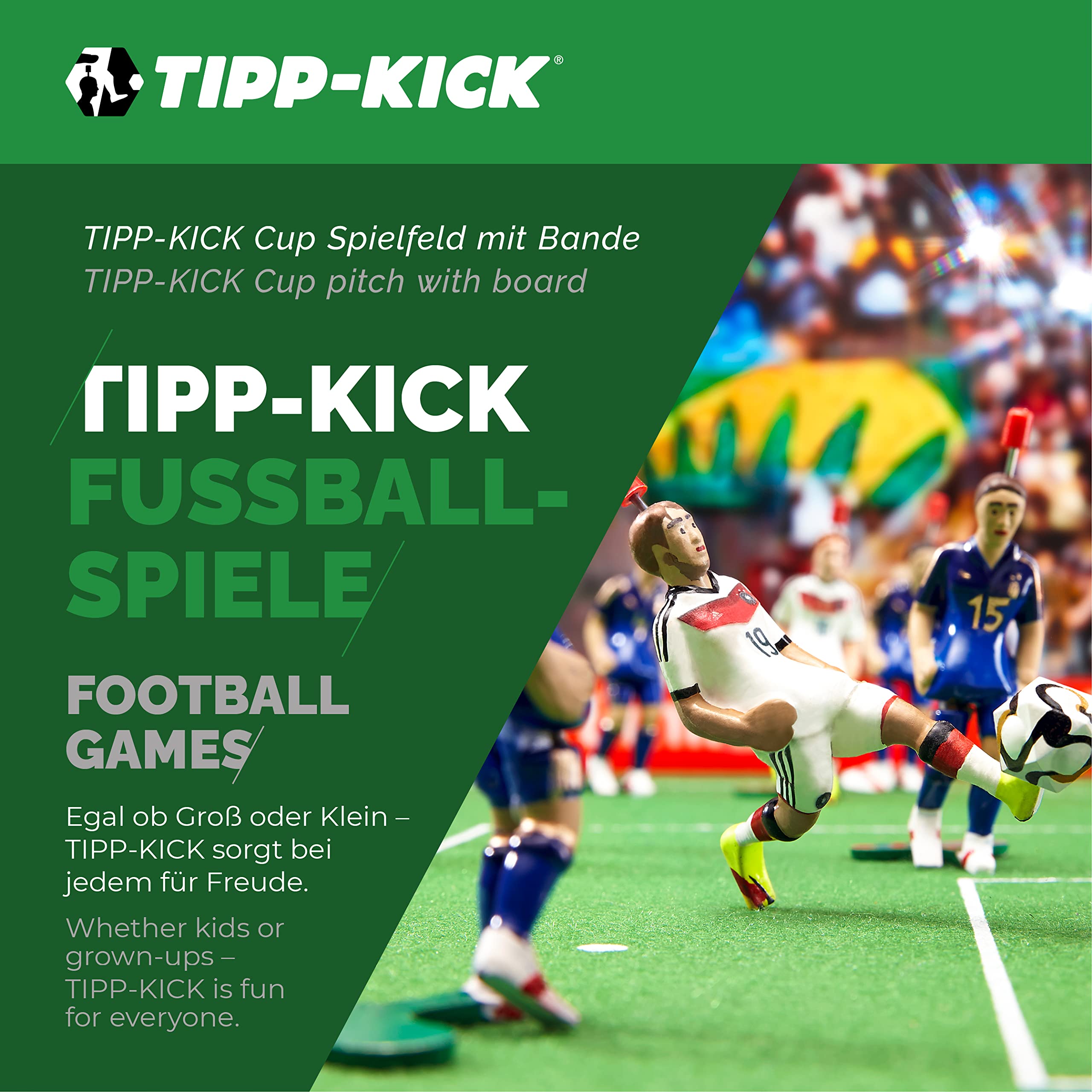 TIPP-KICK Campo de copa 108 x 71 cm con accesorios de borde, juego de copa de fútbol de mesa, piezas de repuesto I Felt Playing Field Border