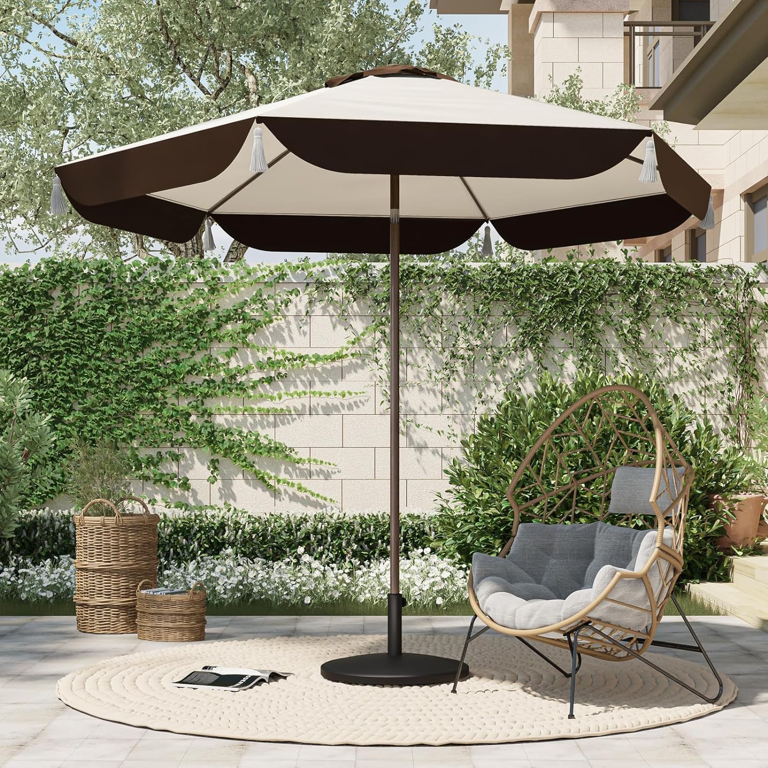 Tempera Ombrellone Da Giardino 2,7m - Blu Navy - Con Manovella E Pulsante Di Inclinazione - 8 Nervature In Acciaio