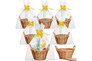 Tatuo 6 Sets Wicker Easter Baskets Empty with Gift Bags and Ribbons