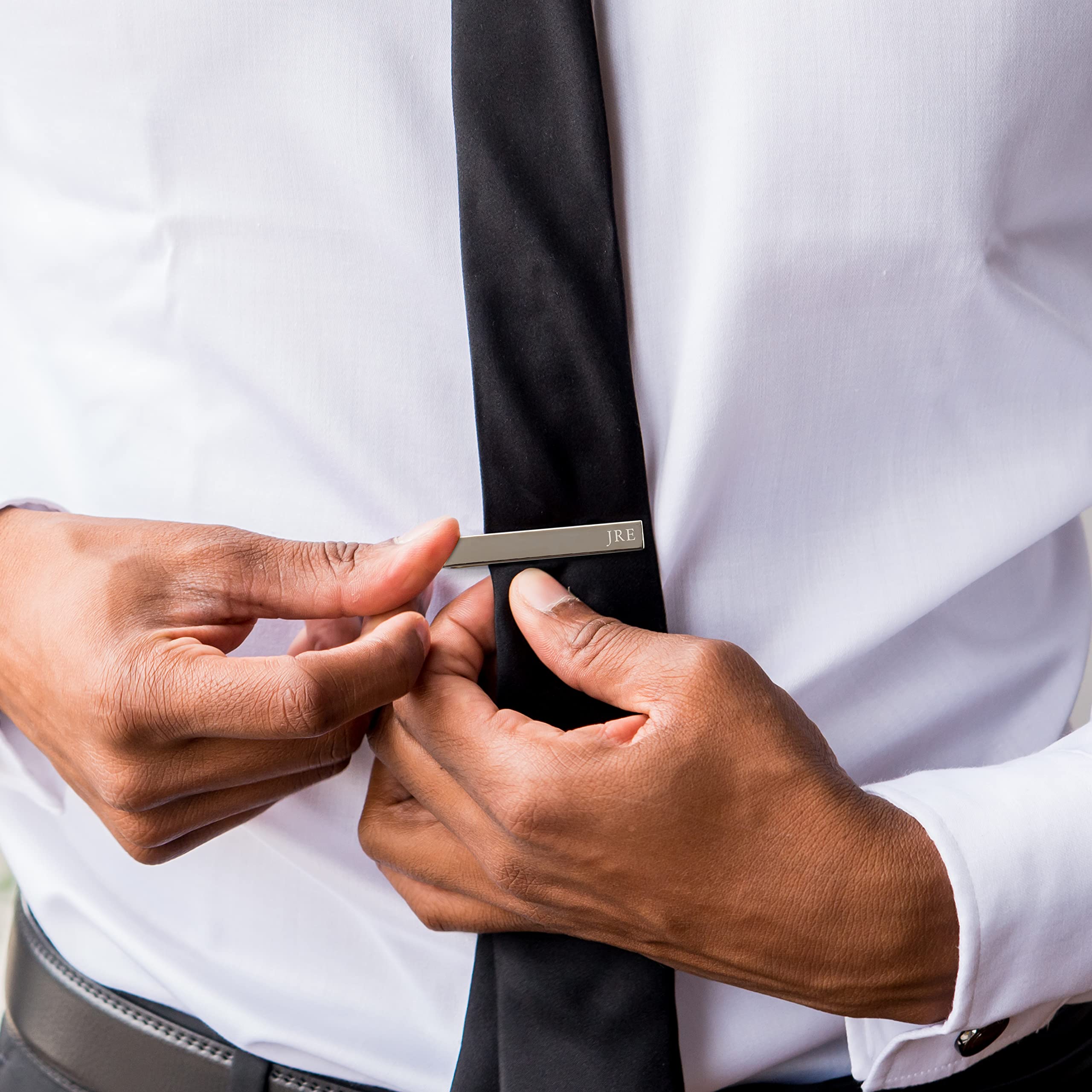 Weddingstar Men's Custom Engraved Stainless Steel Silver Tie Bar - Serif Monogram