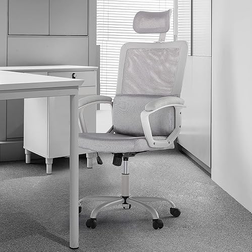 Miniatura 8 de OLIXIS Silla ergonómica de oficina con respaldo alto, malla transpirable con reposacabezas ajustable y soporte lumbar, reposabrazos acolchado