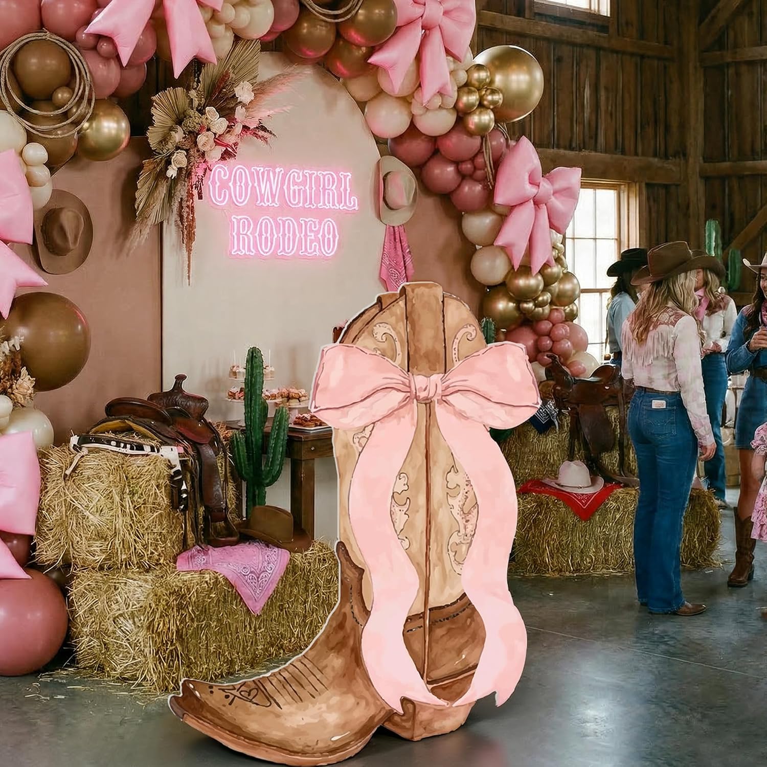 Geetery 4ft My First Rodeo Birthday Decoration Western Cowgirl Boots Backdrop My 1st Rodeo Balloon Arch with Pink Bows Cowgirl 1st Birthday Party Supplies for Baby Shower Bachelorette Wedding Supplies