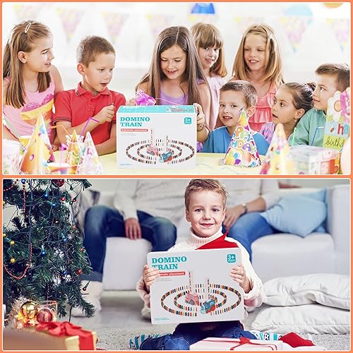 Miniatura 7 de Allnice Juguete de tren de dominó para niños, 200 piezas, juego de dominó automático para niños y niñas de 3 años en adelante, ladrillo de dominó