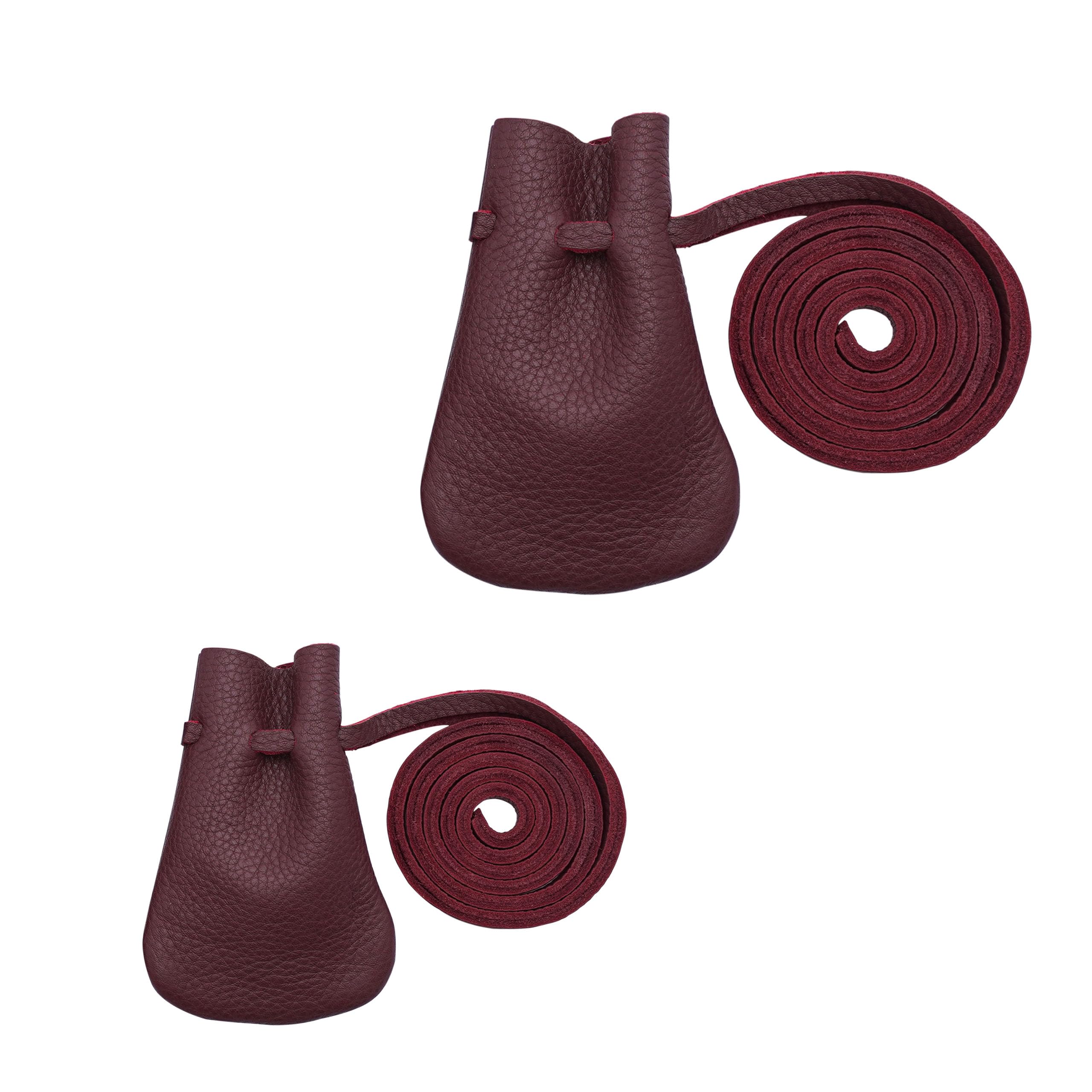 Pack of 2 Mythrojan Small Trinket Pouches Suede Leather Drawstring Coin &amp; Dice Bags for LARP, SCA, Viking &amp; Medieval Events, Color : Dark Wine Red
