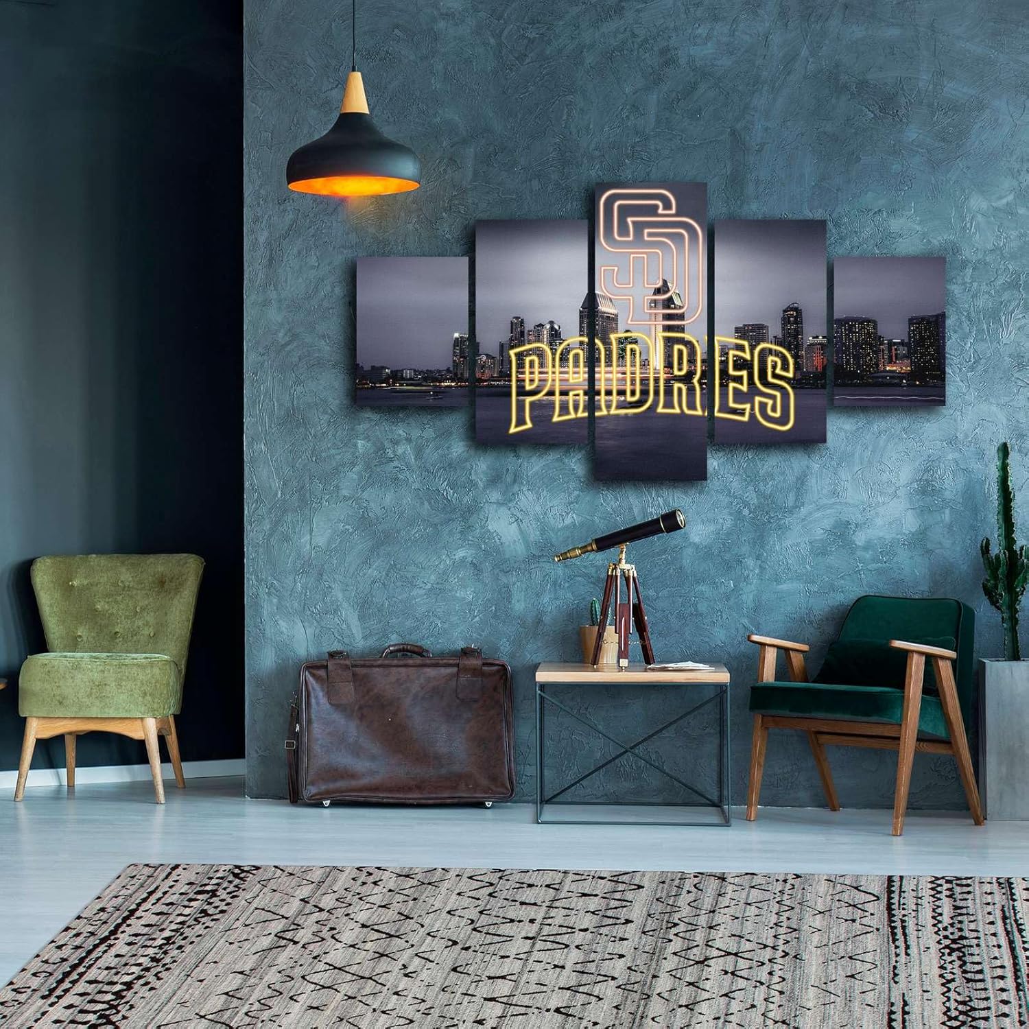 Neon effect Padres Sign With San Diego California Photography Poster (5-Panel Framed Canvas Printing Full Size: 60x100cm) Home Decor Man Cave Wall Art - Image 8