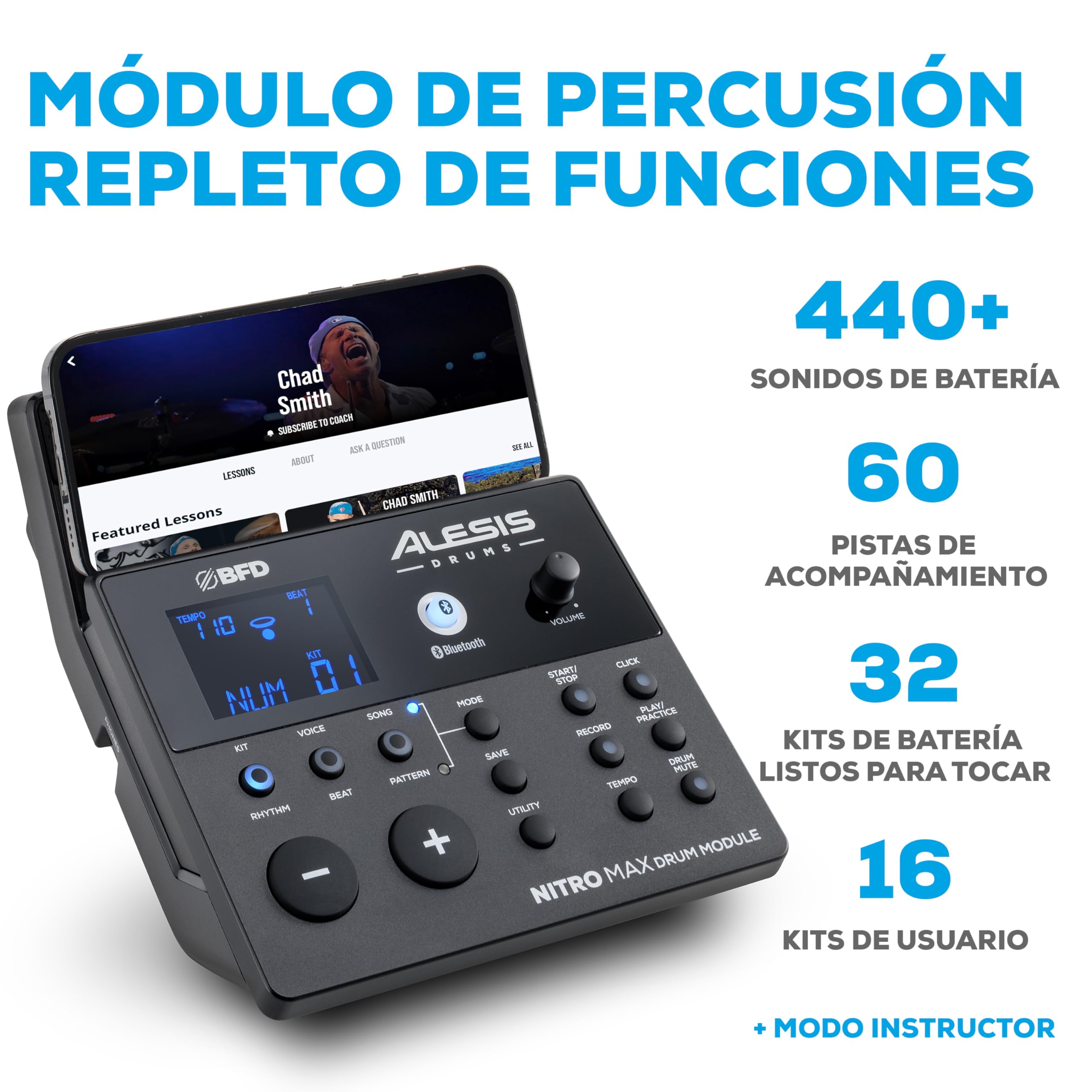Alesis Nitro Max y Amp - Batería Electrónica con Parches de Malla, Caja de Doble Zona de 10", Bluetooth, USB MIDI, y Altavoz Monitor Compacto de 70W, Montable en Rack