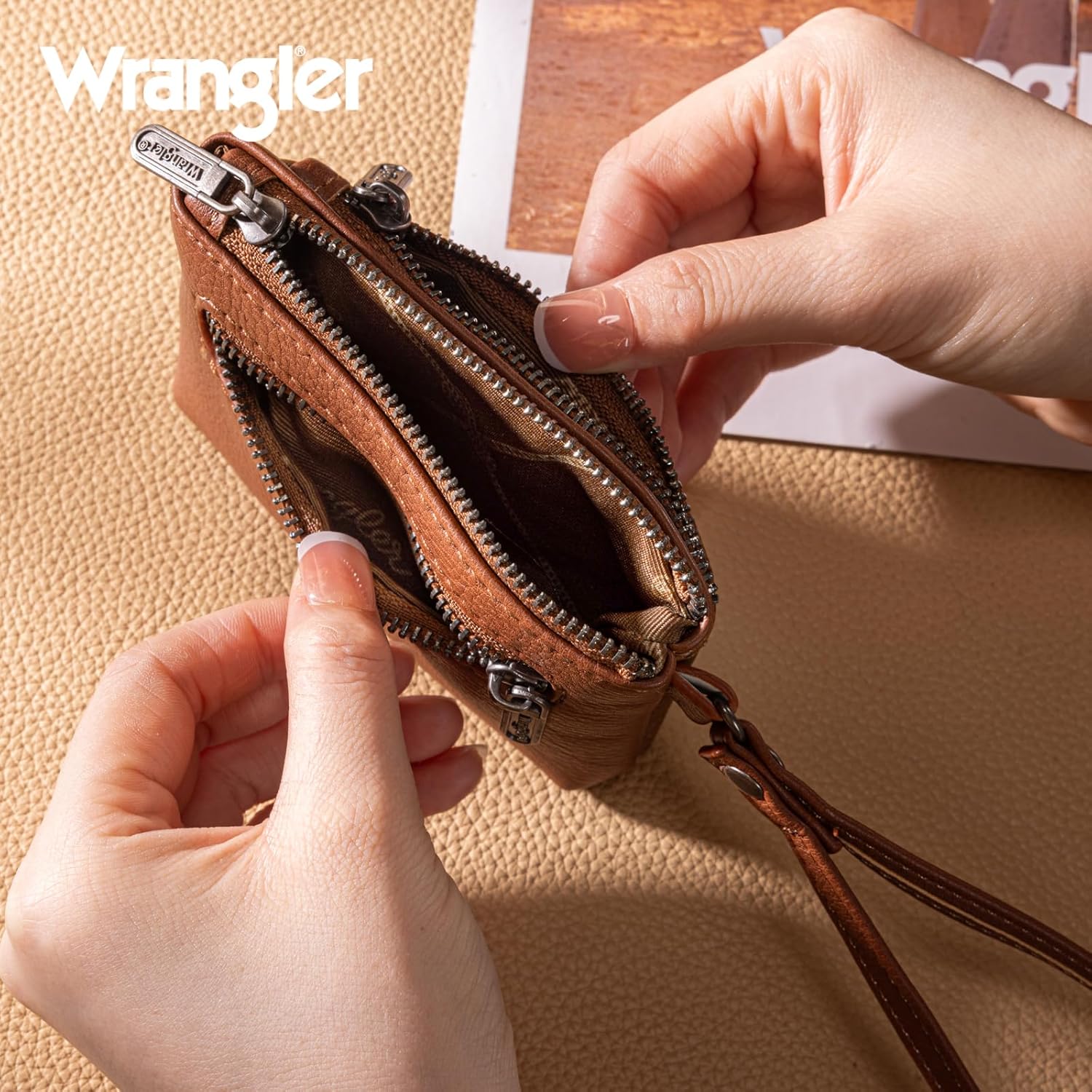Wrangler Coin Purse for Women RFID-blocking Floral Embossed Change Pouch Wristlet Wallet Lightweight Portable Wallets Brown - Image 5