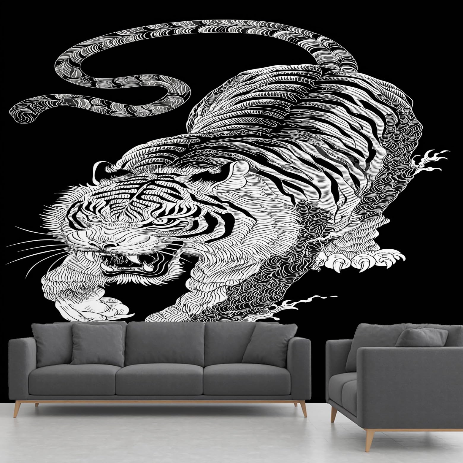 Papier Peint Tigre Grand Format 250 x 352 cm Intissé Salon