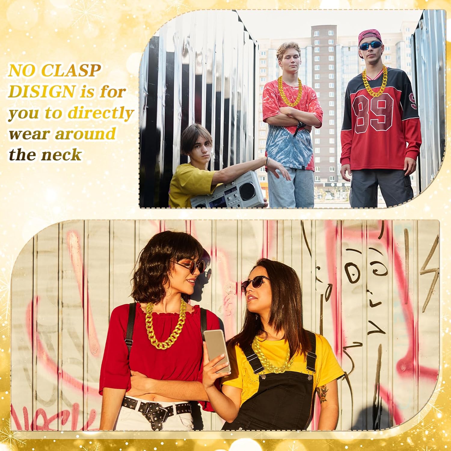 6 Pcs Gold Hip Hop Rapper Chains, 32" Chunky Fake Necklace for 80s 90s Costume Party Halloween Cosplay Jewelry for Men Women - Image 4