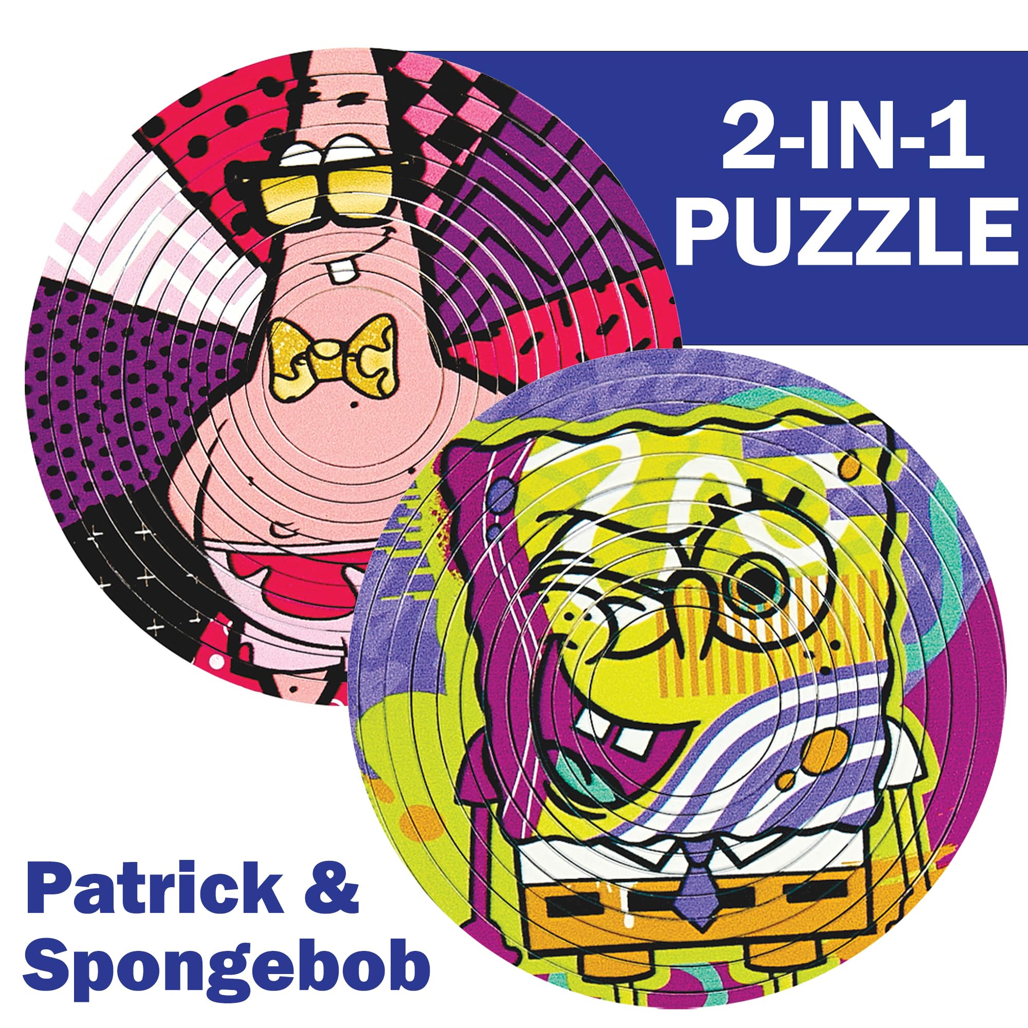 Spin Flip Puzzle: Spongebob & Patrick, 12 Rings, 3D Puzzle, Challenging, Fun, Interactive Brain Teaser for Kids and Adults, Stimulates Creativity