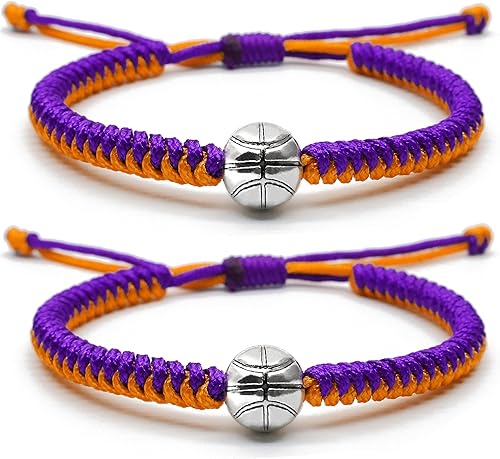 Miniatura 10 de MANYC Basketball Bracelets Adjustable for Boys, Girls, and Adults Handmade Gifts for Basketball Players (Green white 2PCS)