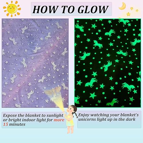 Miniatura 3 de Regalos de unicornio para niñas y niños, manta de unicornio que brilla en la oscuridad, manta de unicornio para niños de 3 a 12 años, cumpleaños,