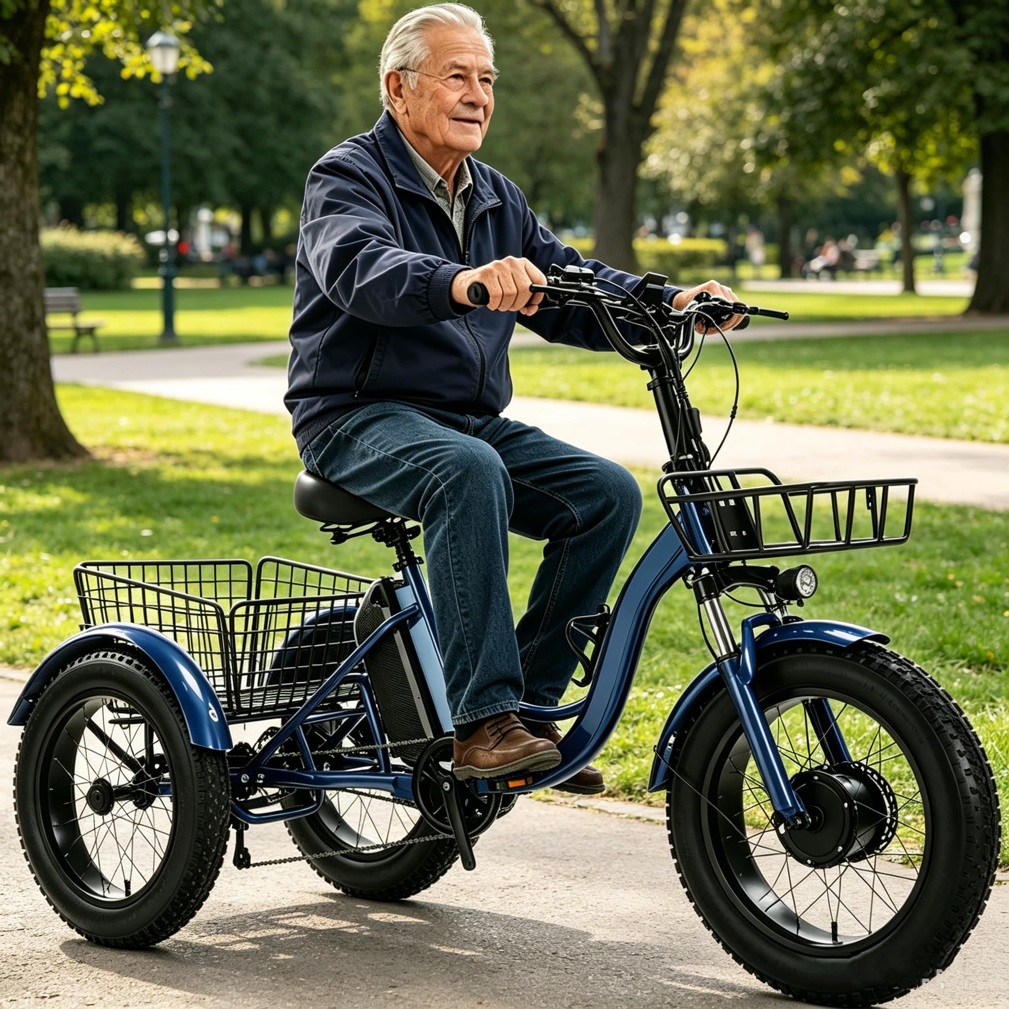 YMLUKzun Adult Electric Tricycle, 20″ Fat Tire Snow Bike, 48V 13Ah Removable Battery - 35km Range, Dual Disc Brakes, Led Display, Max Load: 150 kg, E-trike for Seniors, For Commuting,Travel Blue