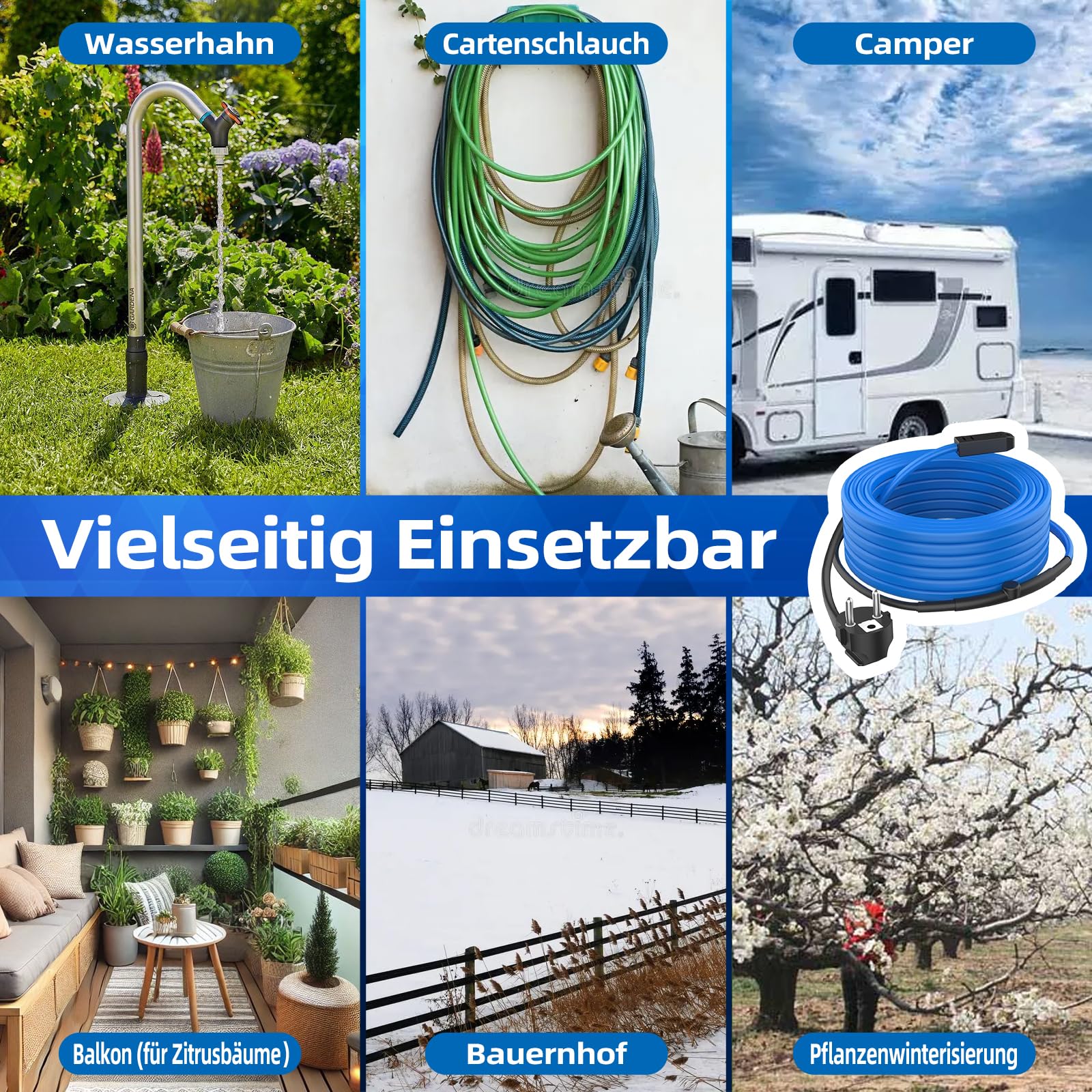 1-6M Frostschutz Heizkabel, selbstregulierend mit Thermostat, Wasserfest, für Wasserleitung, Rohrbegleitheizung, Dachrinnenheizung und Pflanzenheizung, VDE-zertifiziert, Spannung 230V(6M)