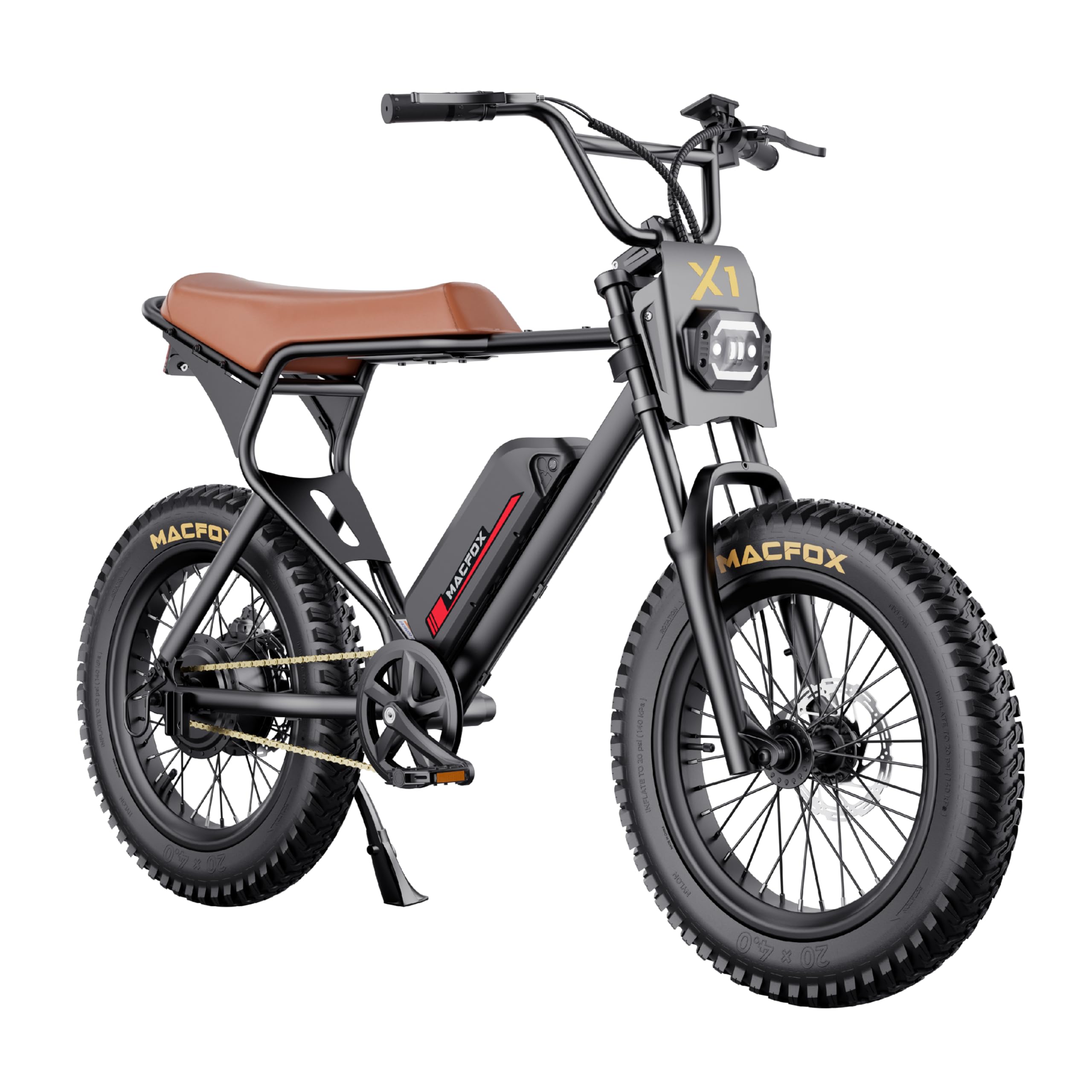 MACFOX Ebikes for Adults, 750W Electric Bike Wheelie 25 MPH Max Speed, 38 Miles Range, 20" Fat Tire E-Bike with Front Suspension, E-Bikes for Riding to School, X1S(Class-3)