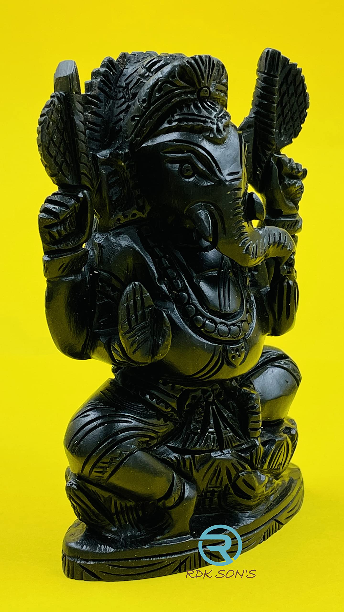 RDK SON'S Ebony Wood Lord Ganesh Idol |Ganapati Murti (4 inch)| Black Wood Ganesha Statue for Home Decor, Tabletop and Car Dashboard. Hindu God of Good Luck & New Beginning (Ganesha) 3