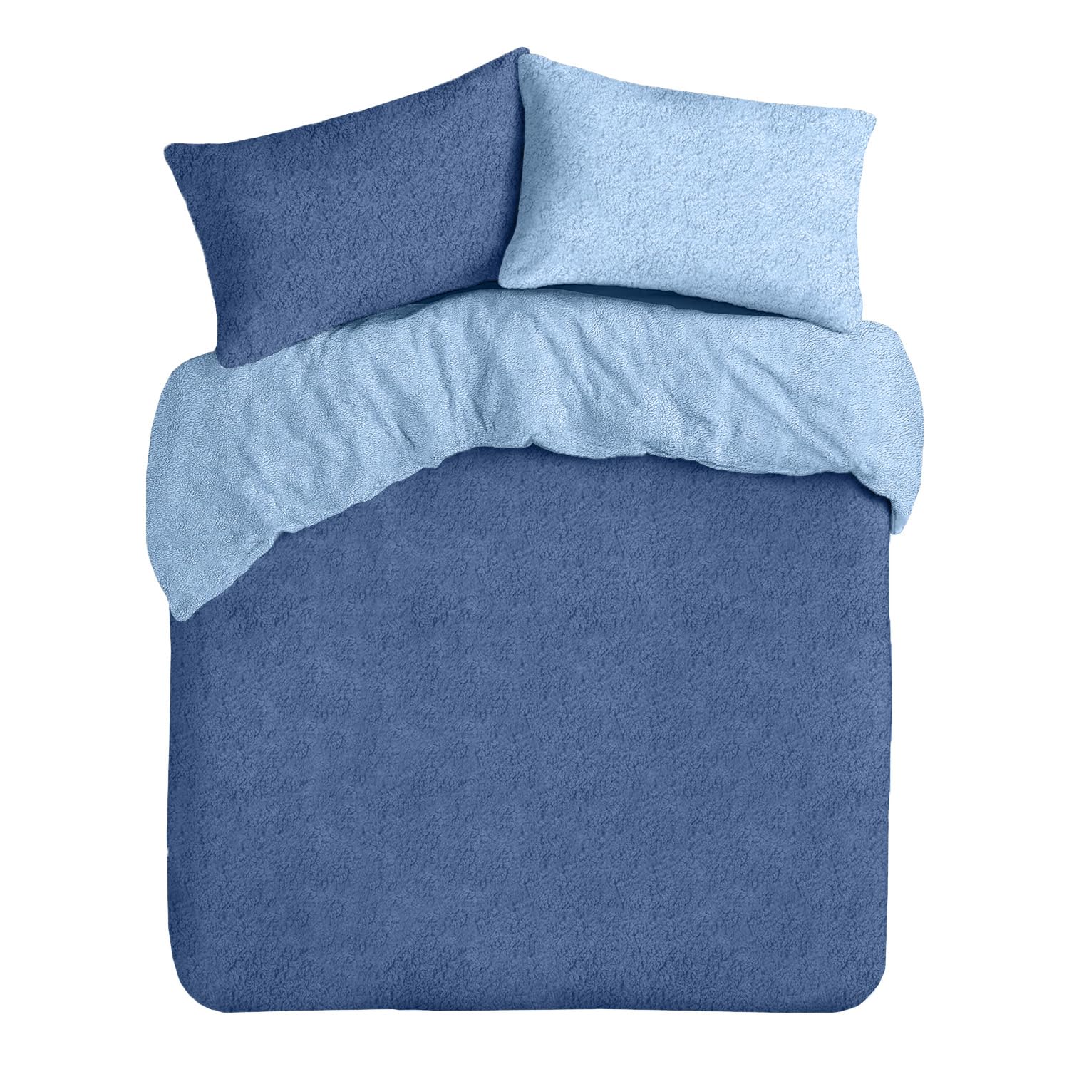 Velosso Teddy Fleece Reversible Single Bed Duvet Cover Set, 2 Piece Thermal Plush Bedding Set with 1 Pillowcase, Soft Fluffy Finish, Button Closure (Lt Blue/Blue)