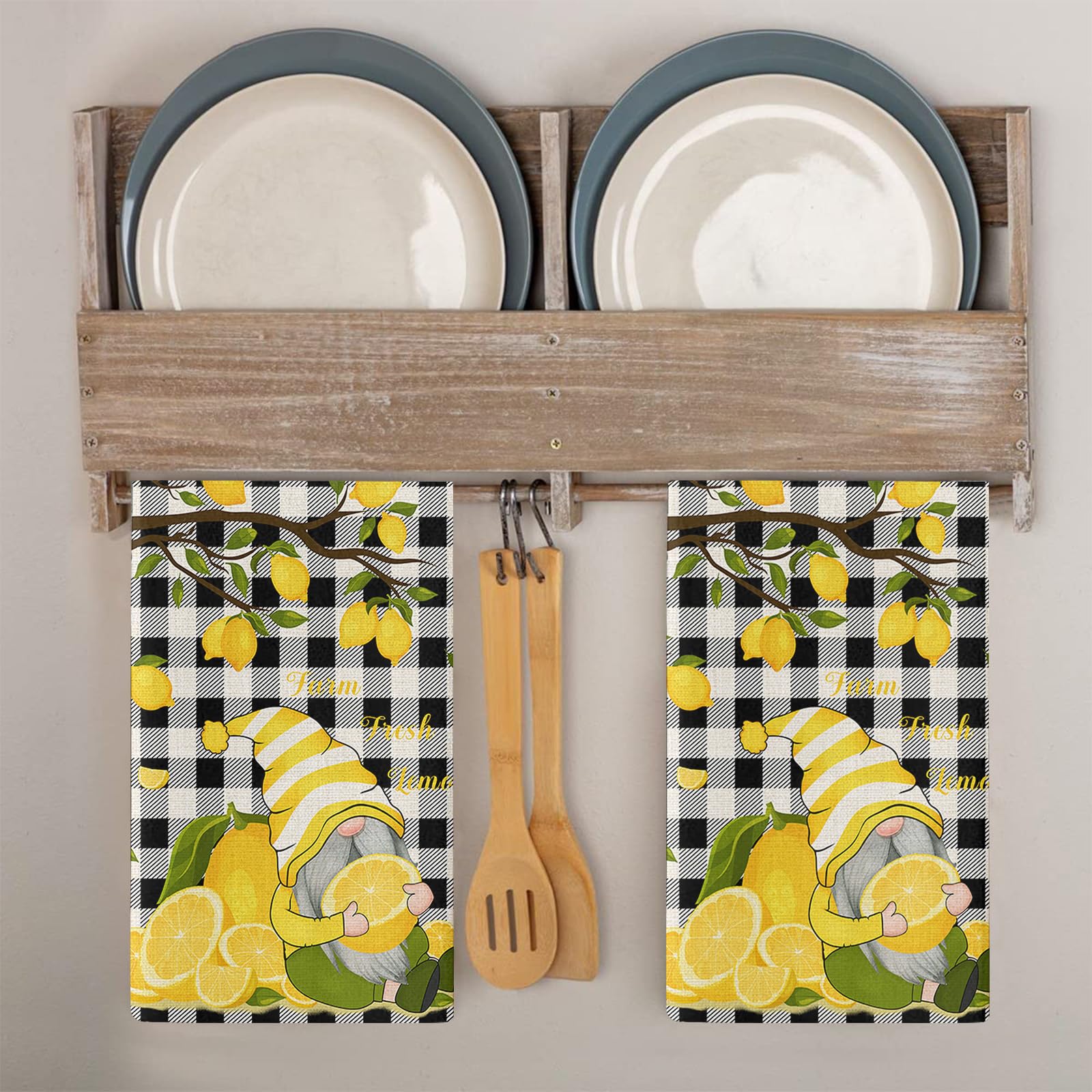 Trapos Cocina Limón A Cuadros Negros Paños de Cocina Suaves y Absorbentes Paños Cocina Reutilizables Trapos de Cocina para Secar Toallas Lavable Toallas de Barra 2 Piezas (44x74 cm)
