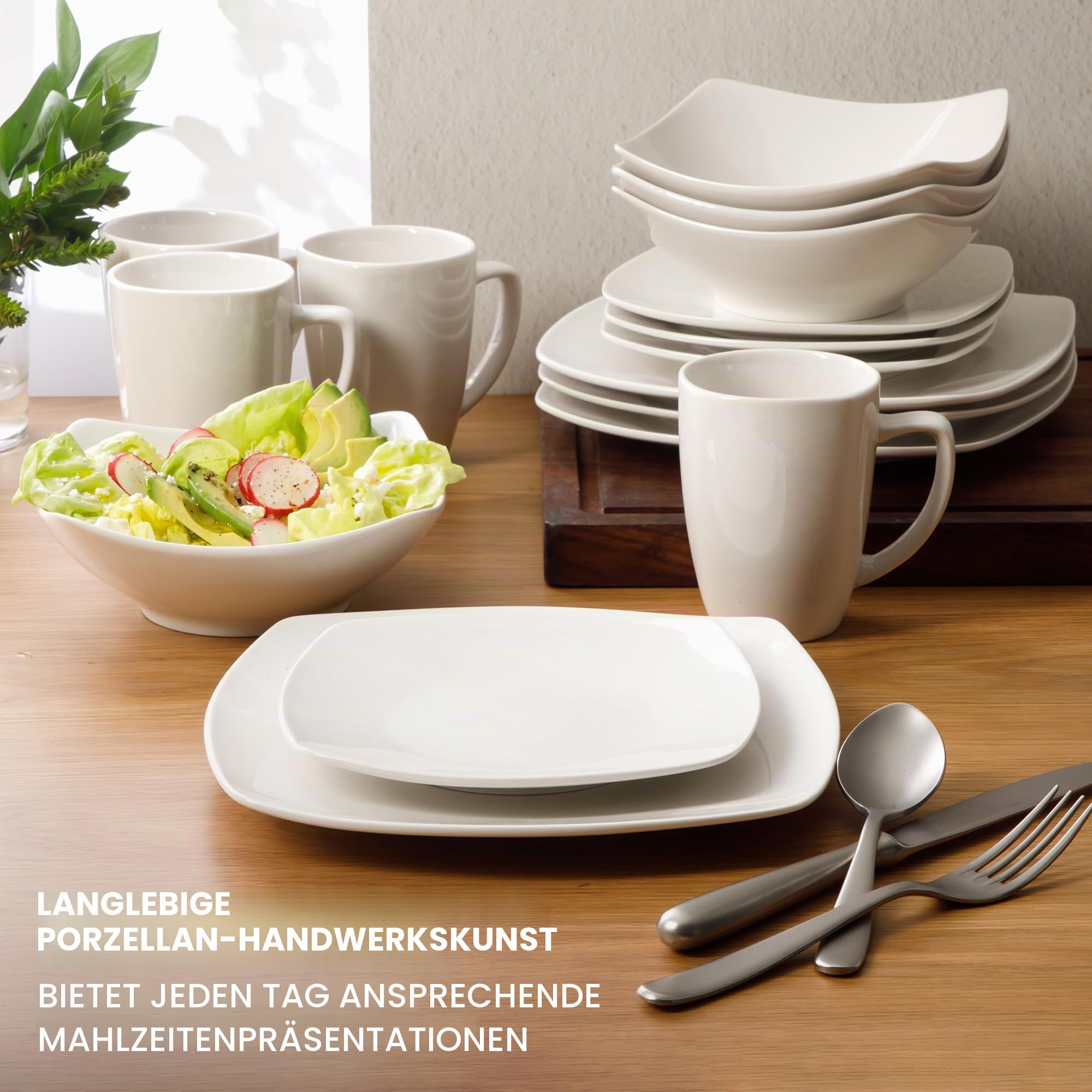 Gibson Home Zen Buffet Geschirrset aus Porzellan, für 4 Personen (16 Stück), weiß (quadratisch)